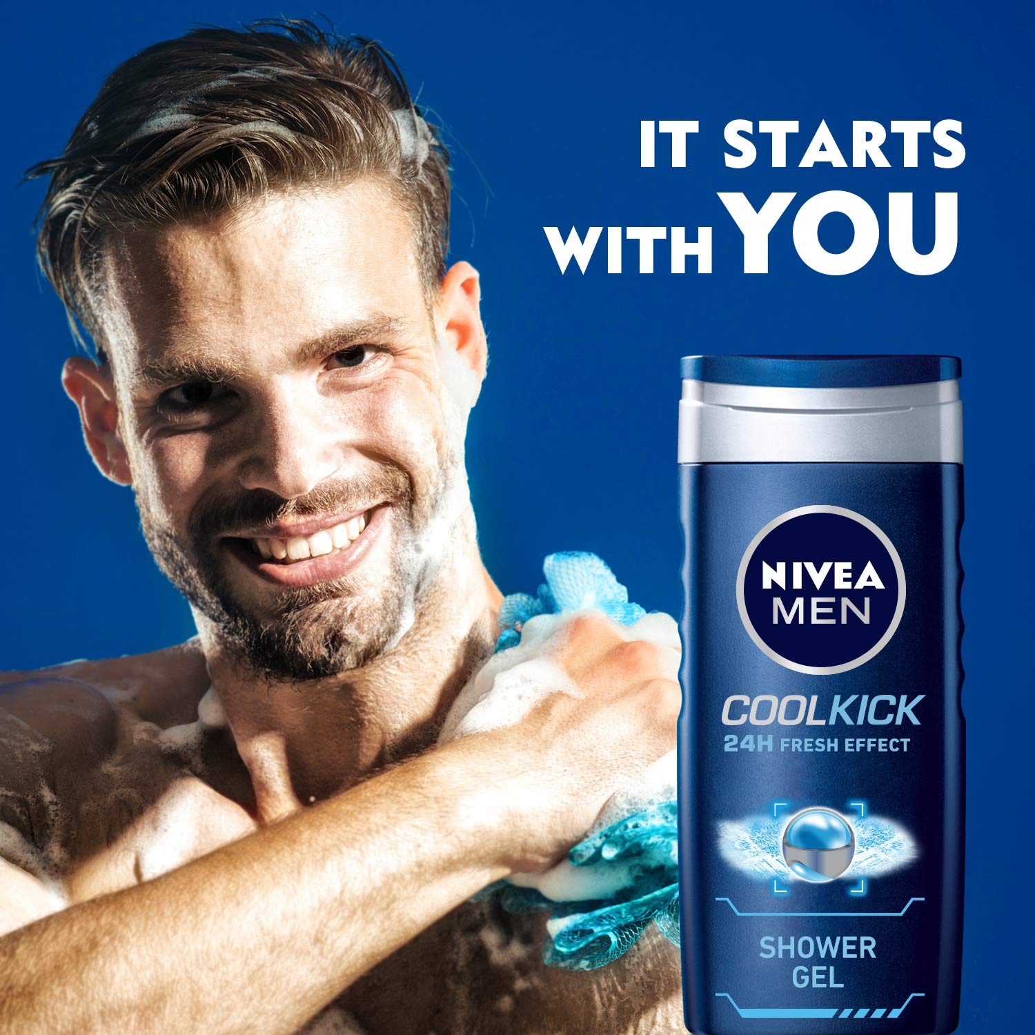 Nivea Men Active Clean & Cool Kick Shower Gel Set - 2 x 250ml Refreshing Body Wash for Men | Gym, Post-Workout & Daily Shower Routine