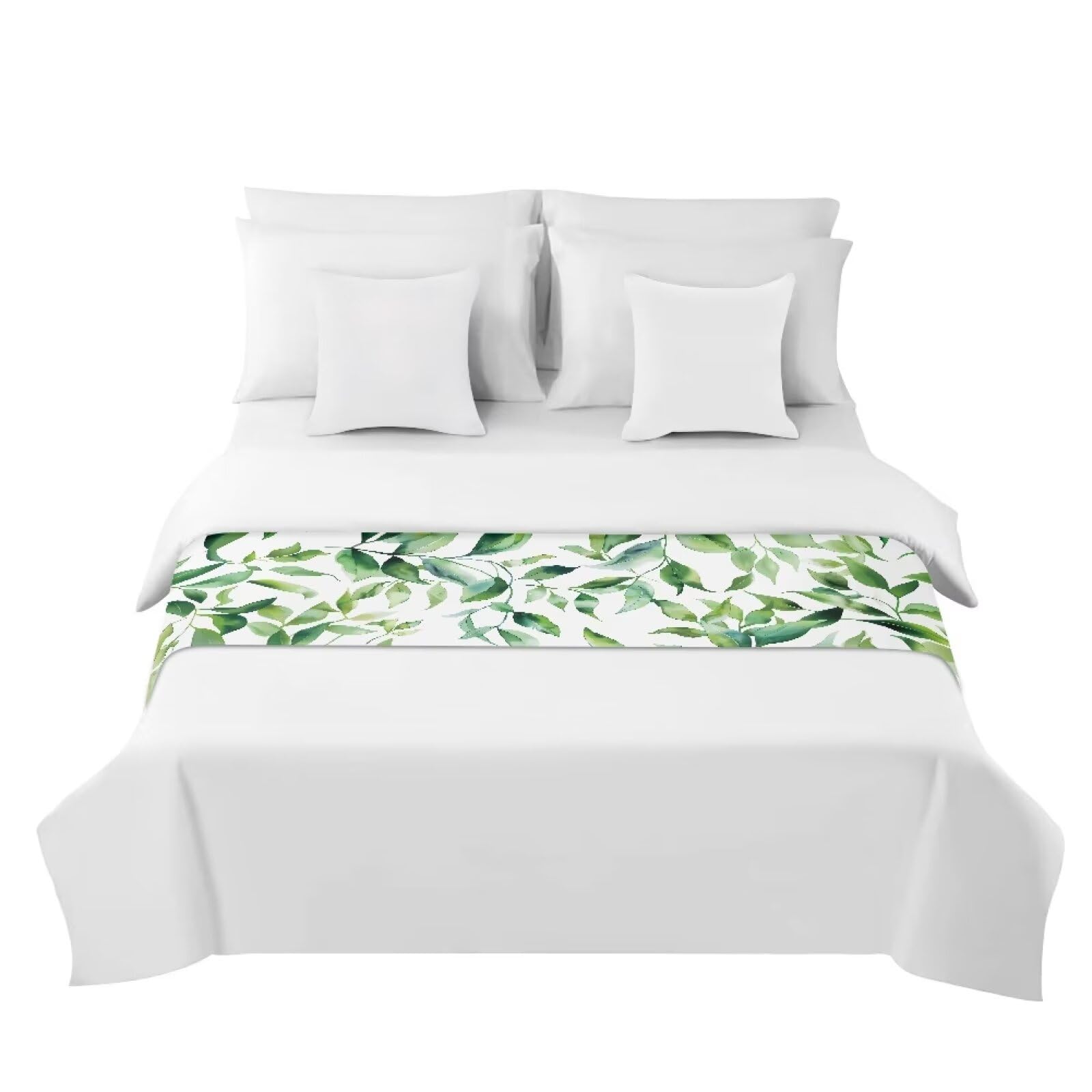 ZFRXIGN Green Leaf Bed Runner & Table Scarf Set - Tropical Leaf Design for Twin Beds, Christmas Decor, Hotels & Guesthouses | Perfect for Bedroom Decor, Holiday Tablescapes & Coastal-Themed Interiors