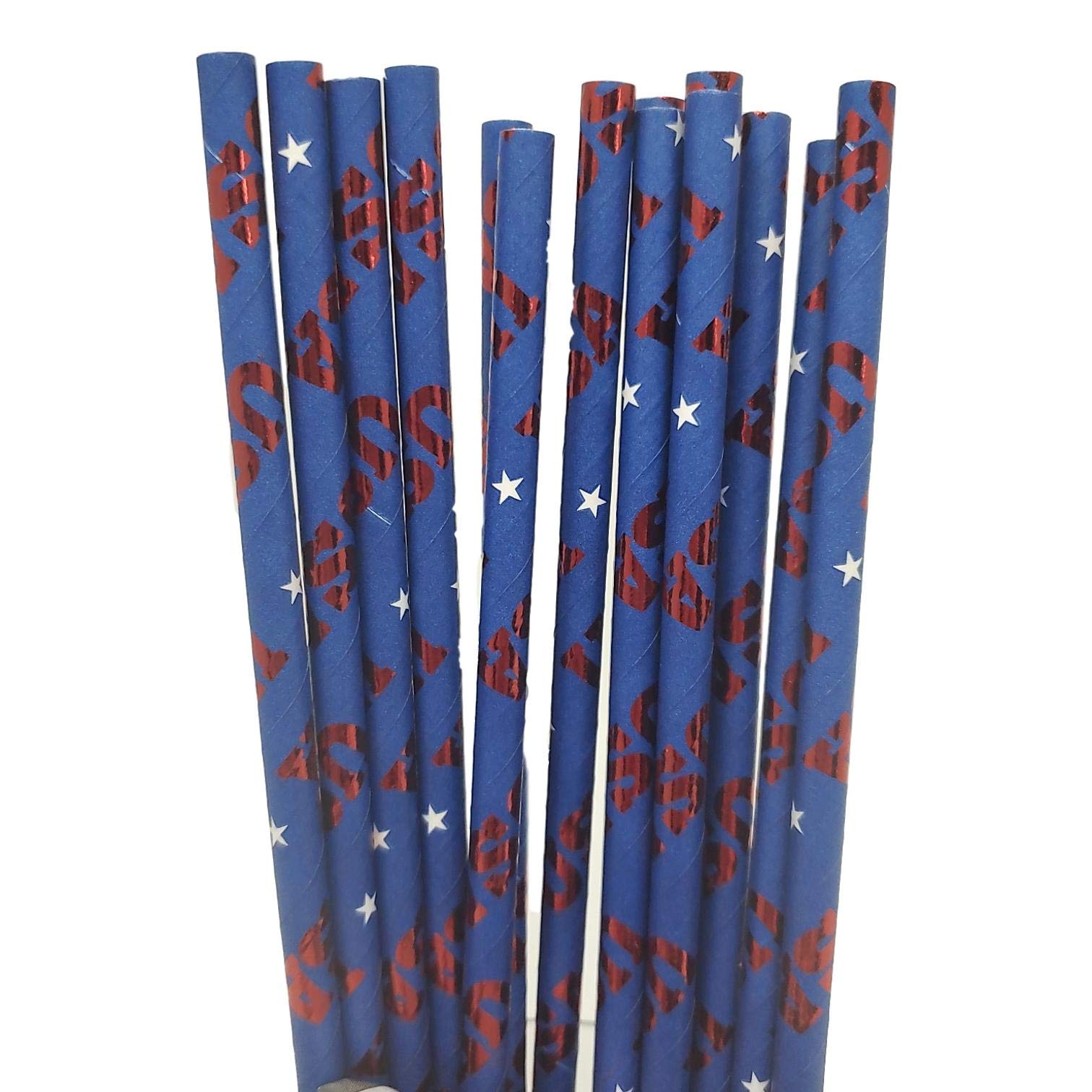Red White & Blue Patriotic Paper Straws 14 Count - 2 Pack for 4th of July Party, Memorial Day, BBQ & Summer Celebrations