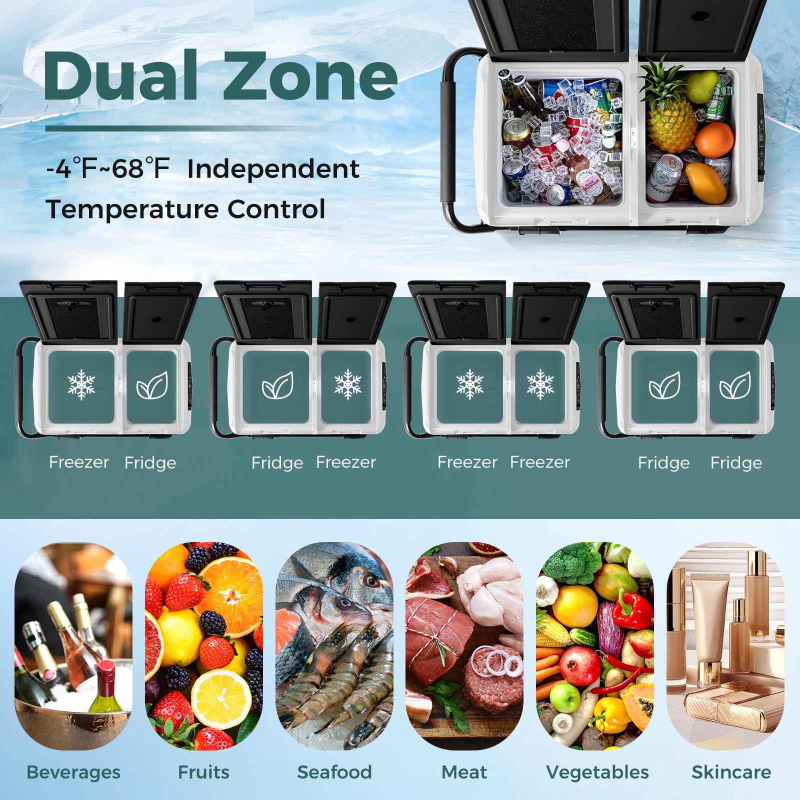 COSTWAY 42-Quart Portable Car Refrigerator with Wheels - Dual Zone Electric Cooler & Freezer for RV, Camping, Road Trips (12V/24V DC, 100-240V AC, -4°F to 68°F) - Perfect for Picnics, Beach Outings & Tailgating Parties - Black