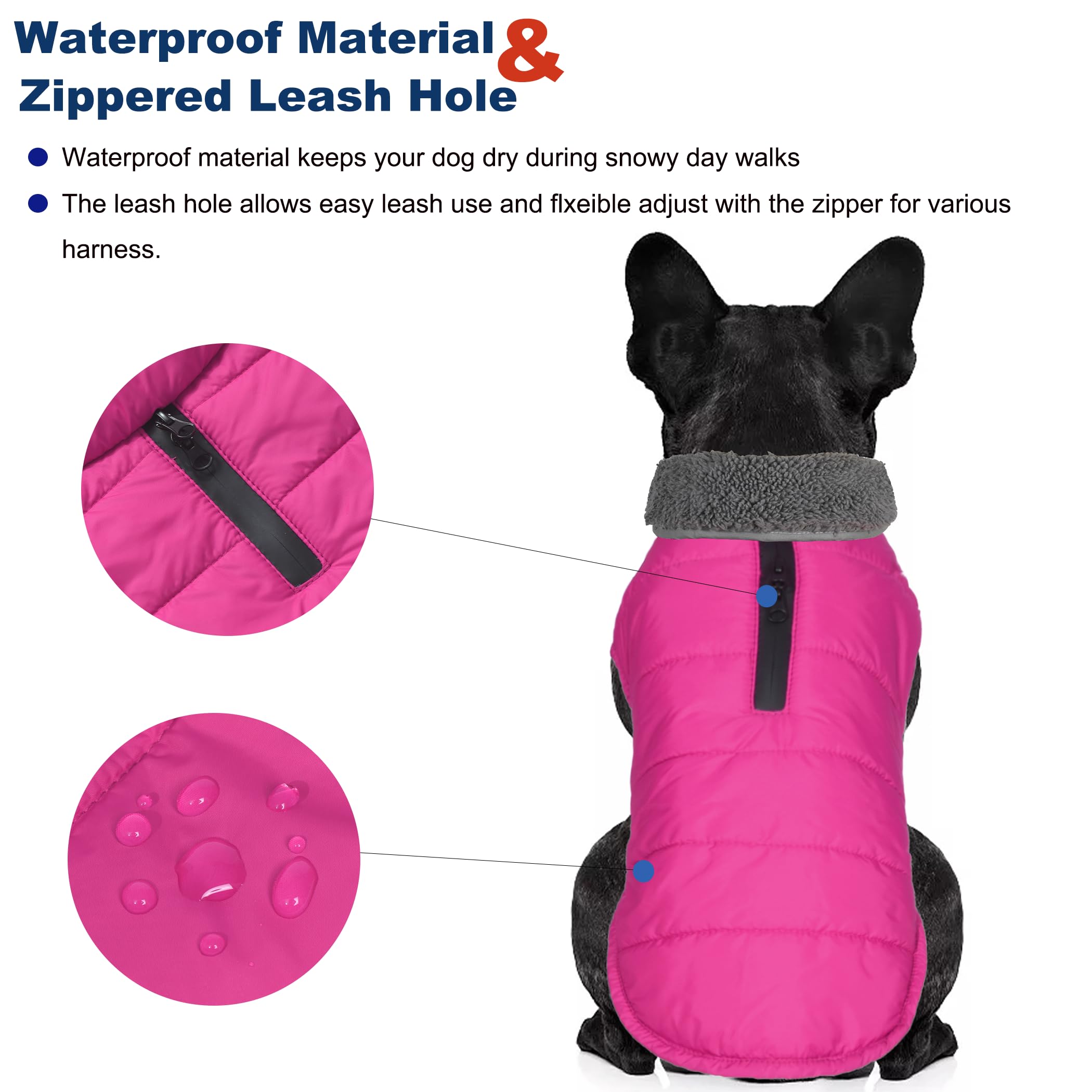 Waterproof Reflective Dog Winter Coat with Leash Hole - Windproof Fleece Snow Jacket for Small, Medium & Large Dogs (Pink, XS) - Perfect for Cold Weather Walks & Outdoor Adventures