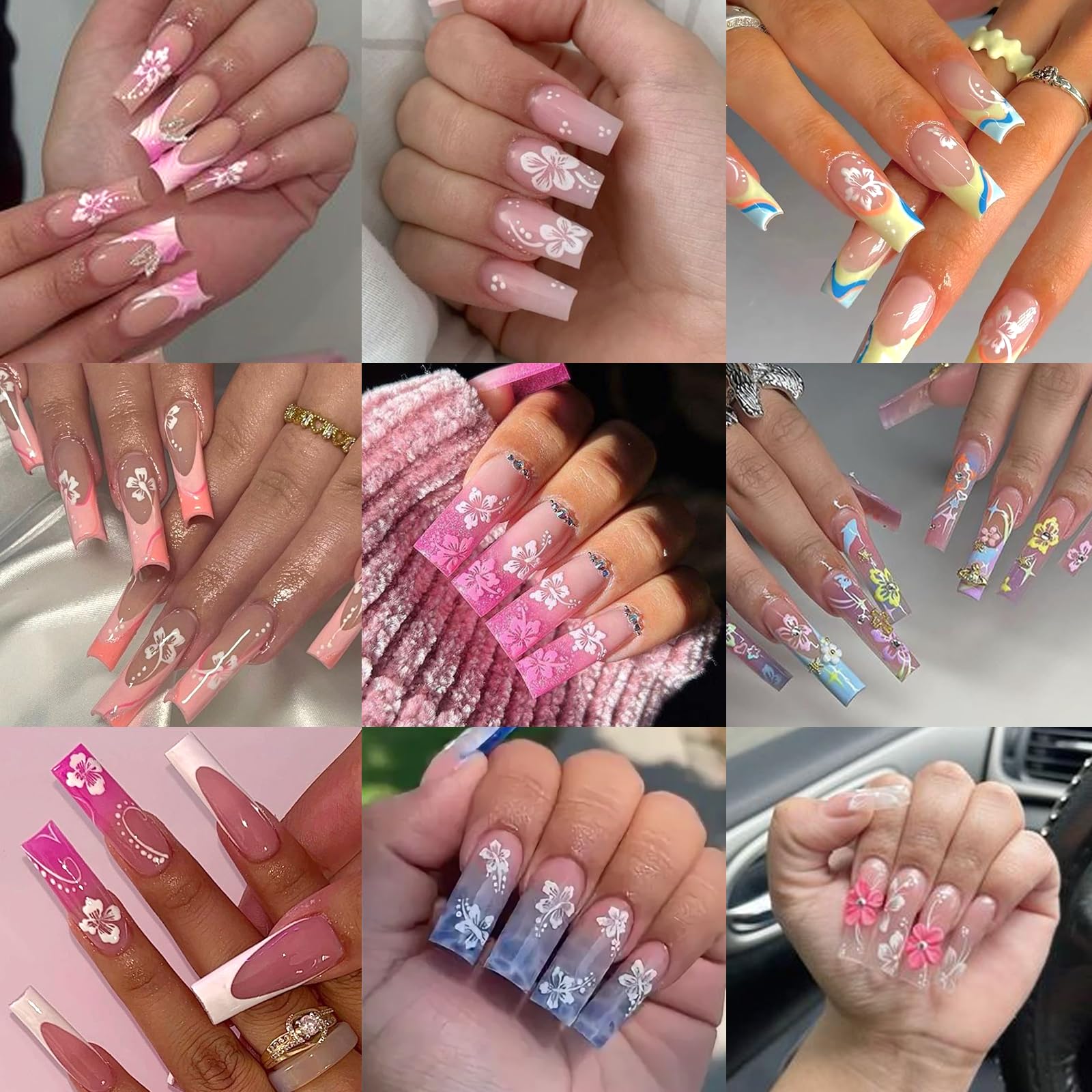 White Pink Golden Clear Silver Flower Nail Sticker Decals - 10 Sheets Nail Art Decorations for Women | DIY Manicure Designs & Nail Art Supplies | Perfect for Parties, Weddings, and Salon Use