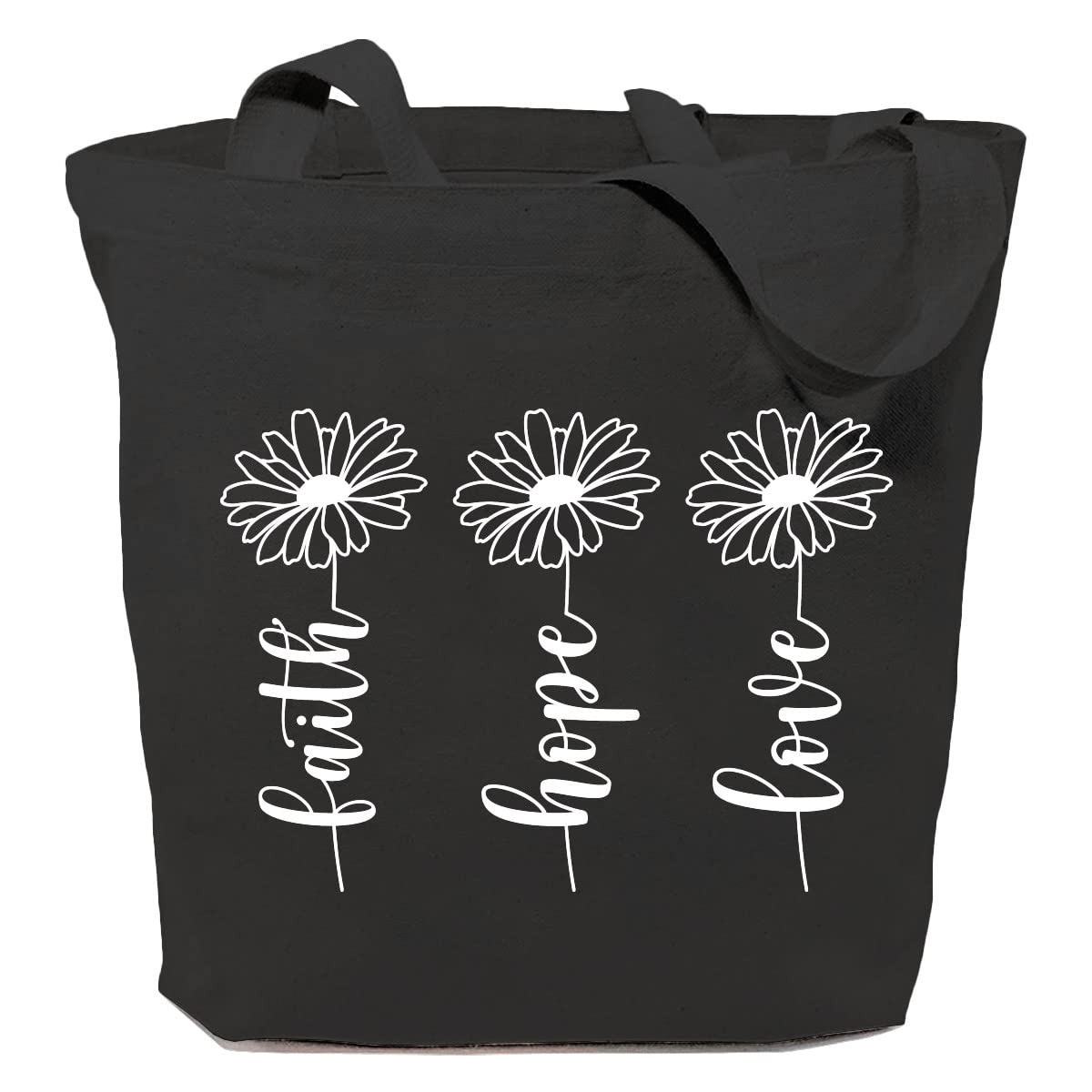 SAUIVD Faith Hope Love Eco-Friendly Tote Bags - Daisy Floral Christian Reusable Canvas Grocery Shopping Bag for Church, Bible Study & Daily Use