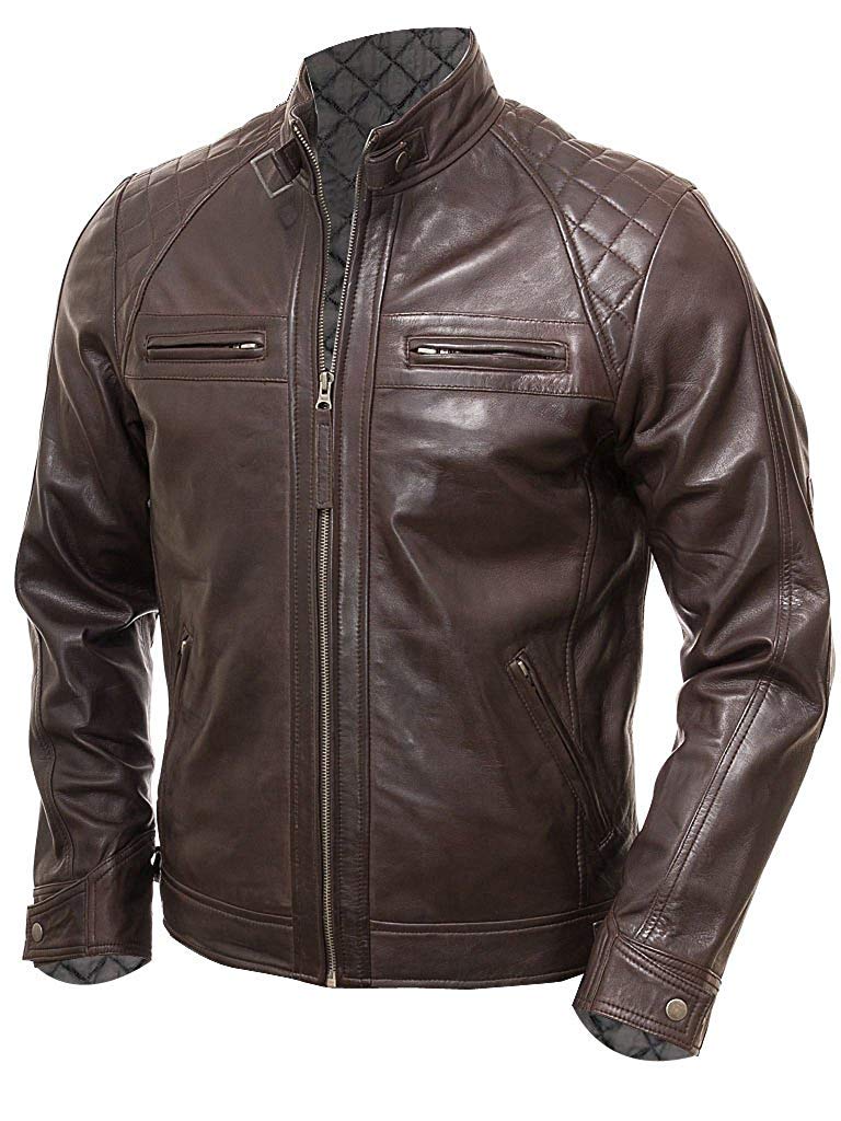 Shazmeen Men's Genuine Leather Biker Jacket - Vintage Cafe Racer Motorcycle Jacket for Men, Real Lambskin Leather Jacket - Perfect for Riding, Casual Wear & Outdoor Adventures