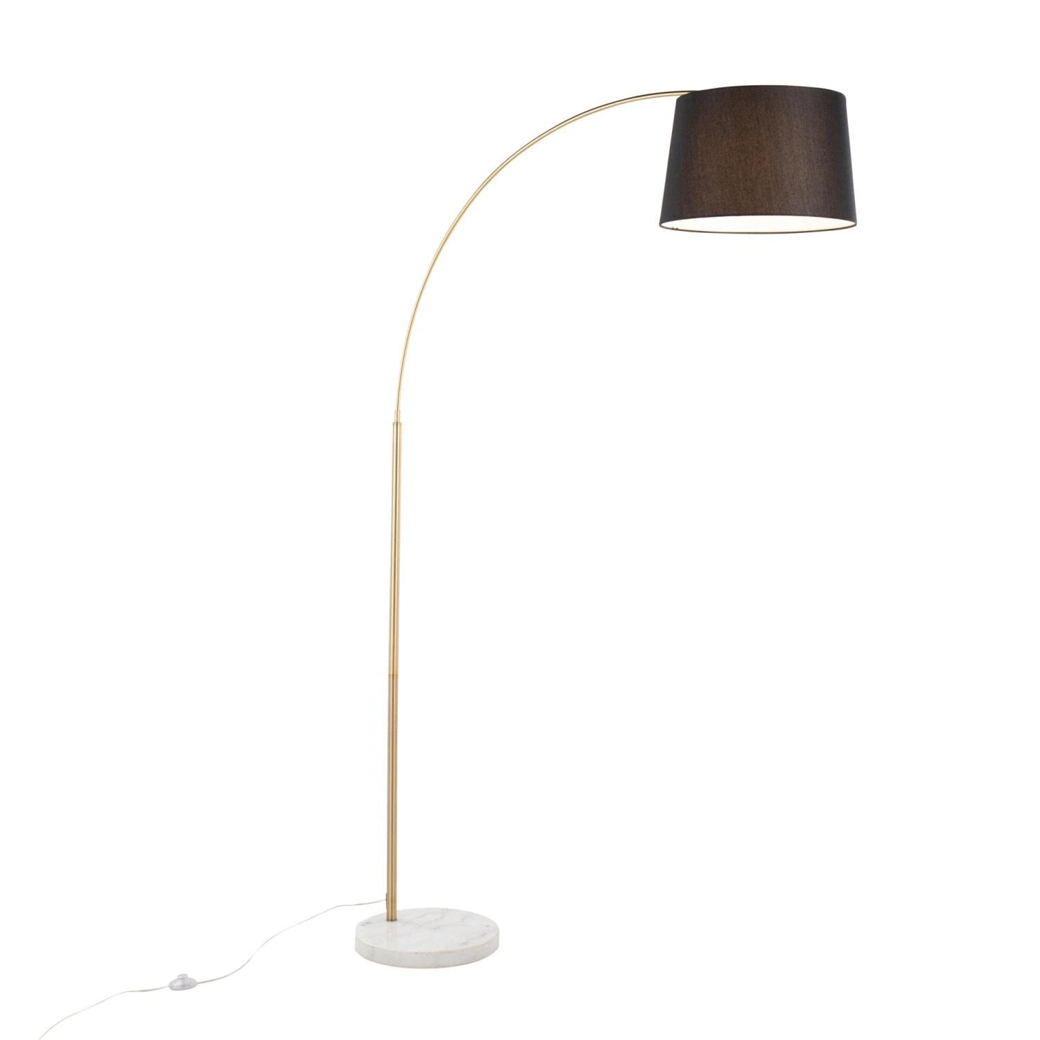 Modern March Floor Lamp - Adjustable Standing Lamp for Living Room & Bedroom - Tall Corner Lamp with White Marble Base, Antique Brass Metal & Black Linen Shade - Perfect for Reading Nook, Home Office Lighting and Cozy Ambience