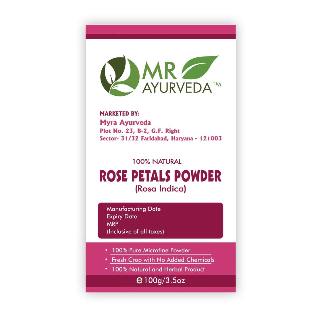 MR Ayurveda 100% Natural Organic Rose Petals Powder for Face & Skin Care – Chemical-Free, 100g | DIY Beauty, Aromatherapy, Herbal Tea, Skincare Routine