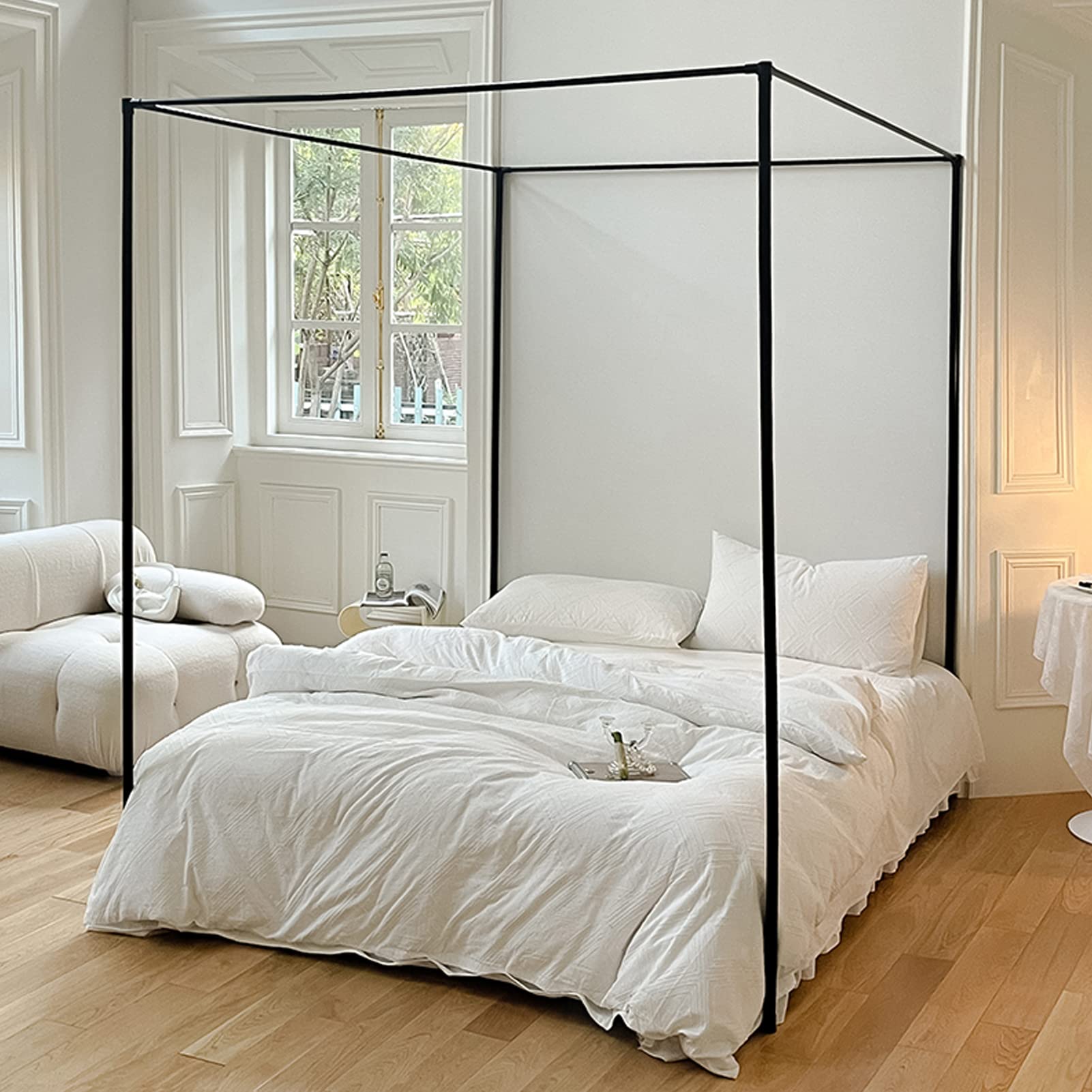 Black 4 Corner Stainless Steel Bed Canopy Frame - Fits Twin/Full/Queen/California King/King Size Beds | Heavy Duty Metal Mosquito Net Bracket for Bedroom Decor (Type4-Twin-Black) - Perfect for Bedroom, Nursery, Dorm Room or Outdoor Camping