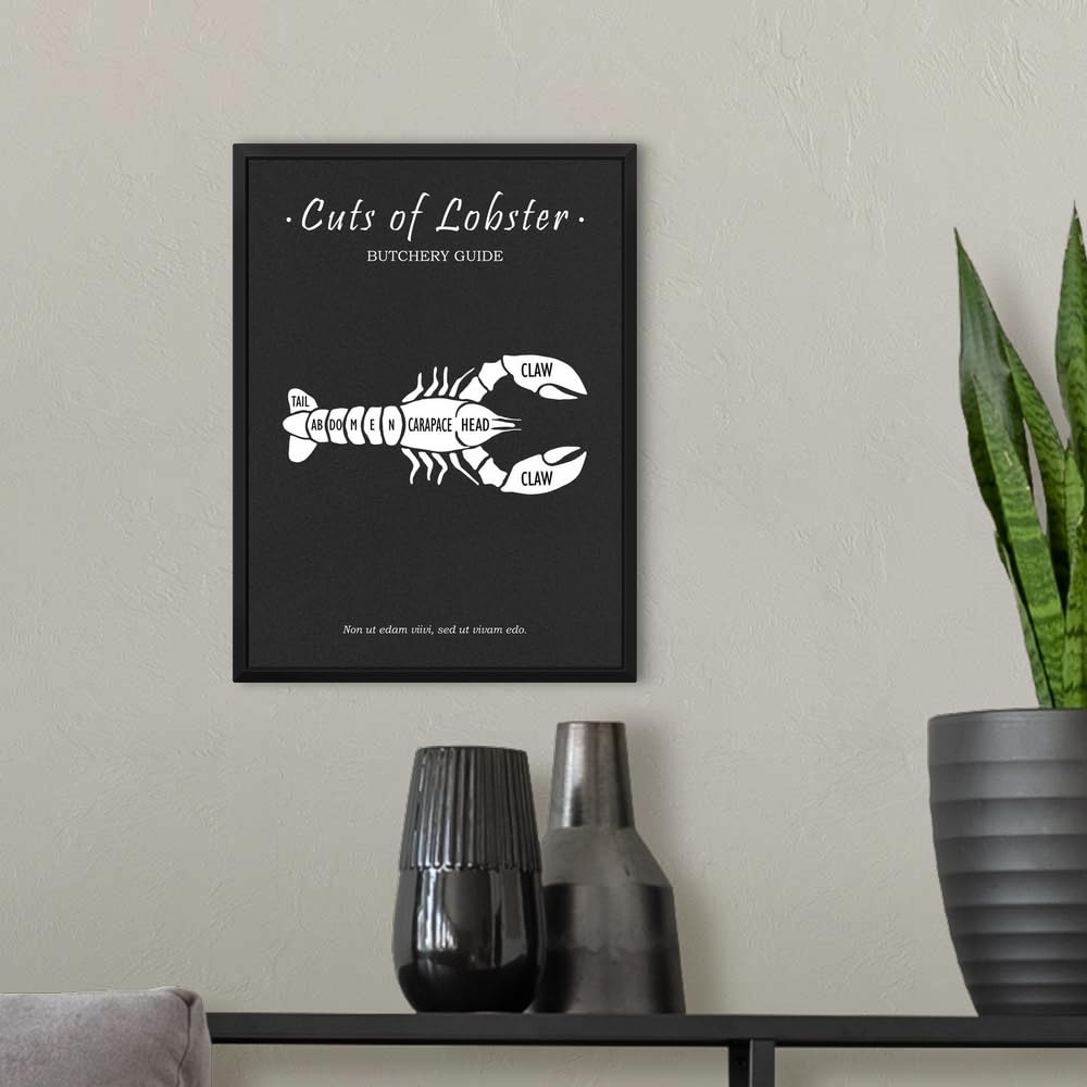 Premium Butchery Lobster Black Float Frame Canvas Art - Elegant Food Artwork for Kitchen, Restaurant & Home Decor
