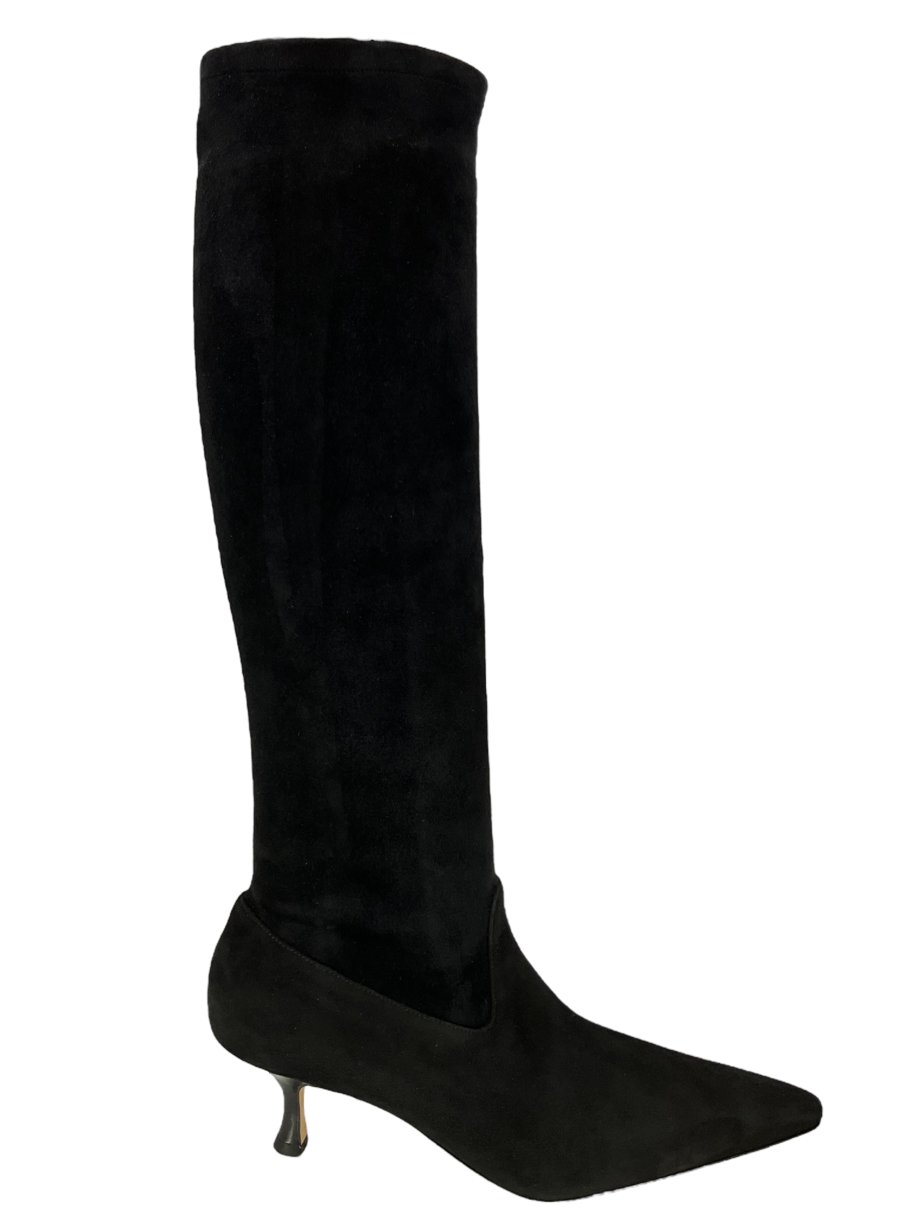 Manolo Blahnik Black Suede Knee High Pointed Toe Boots Women's Size 8.5 - Elegant Dress Boots for Evening Wear & Winter Fashion