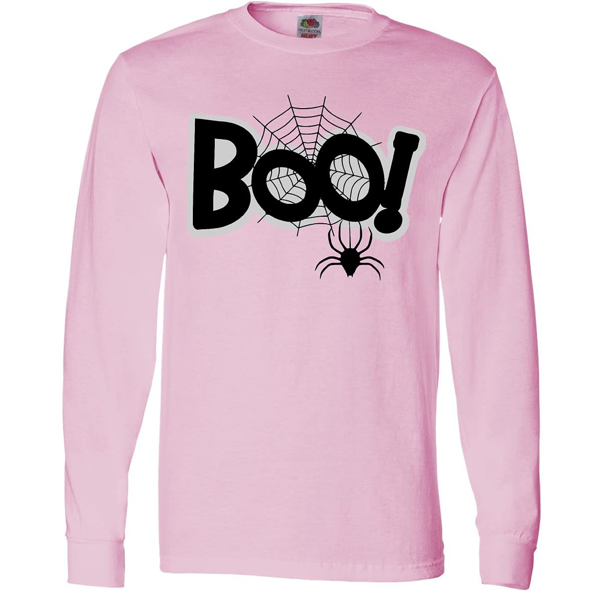 Halloween Boo with Spider and Web Black Long Sleeve T-Shirt | Spooky Graphic Tee for Men & Women | Perfect for Halloween Parties, Costumes & Fall Outfits