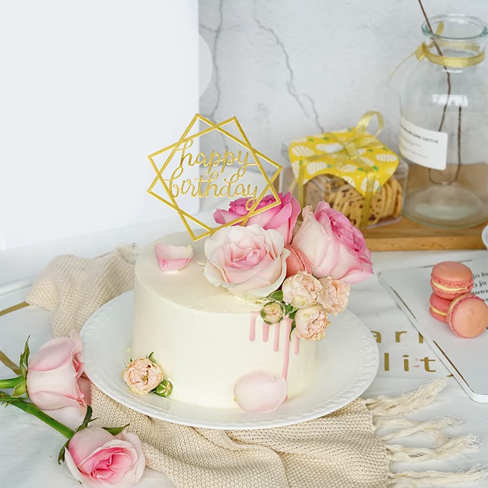 Gold Happy Birthday Cake Topper Set - 7 Piece Acrylic Cake Decorations for Cupcakes & Wedding Cakes - Elegant Party Dessert Toppers for Birthdays, Anniversaries & Special Celebrations