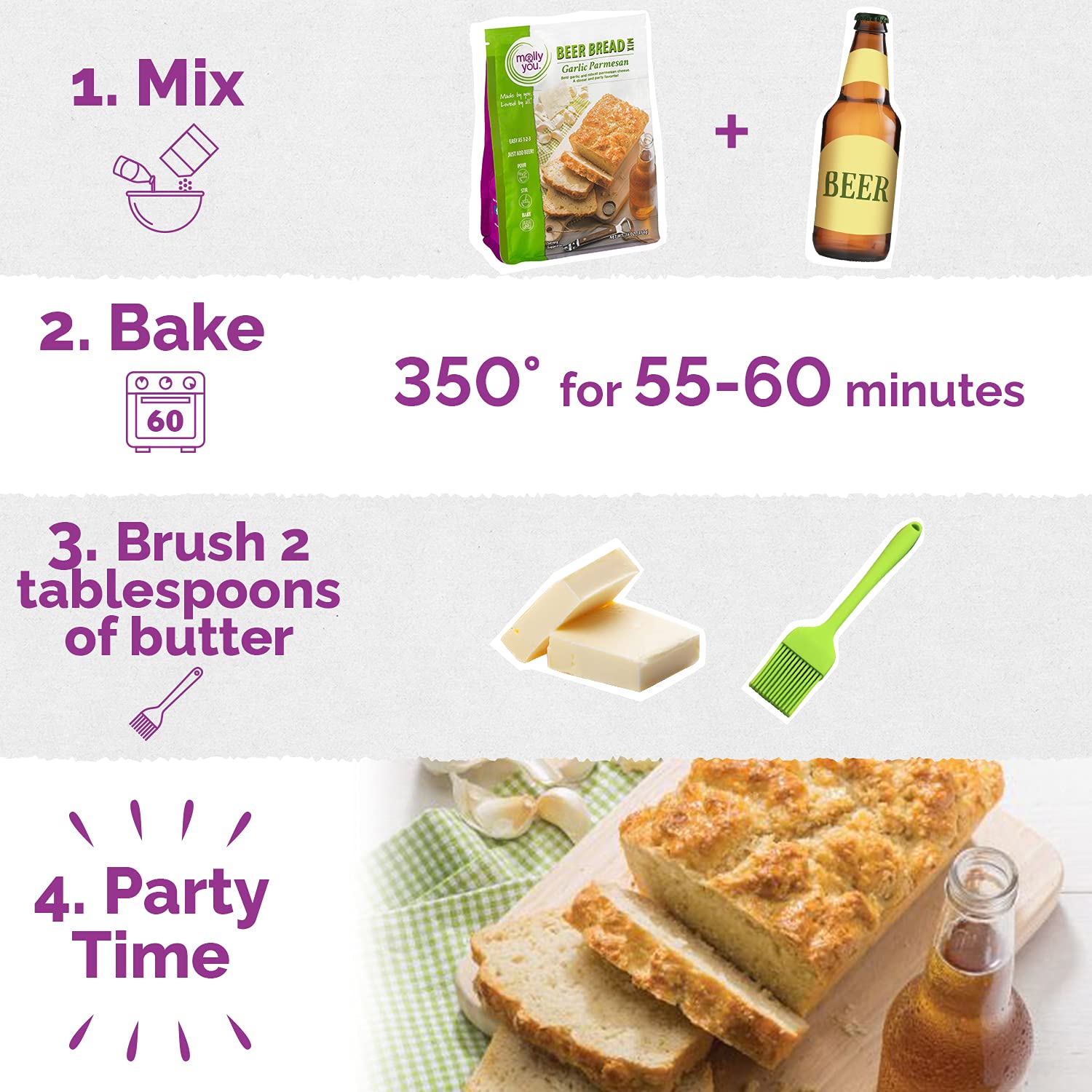 Molly & You Garlic Parmesan Beer Bread Mix (Pack of 1) - Gourmet Artisan Bread Kit - No Bread Machine Required - Just Add Beer or Soda - Perfect for Parties, Gifts & Homemade Bread Lovers