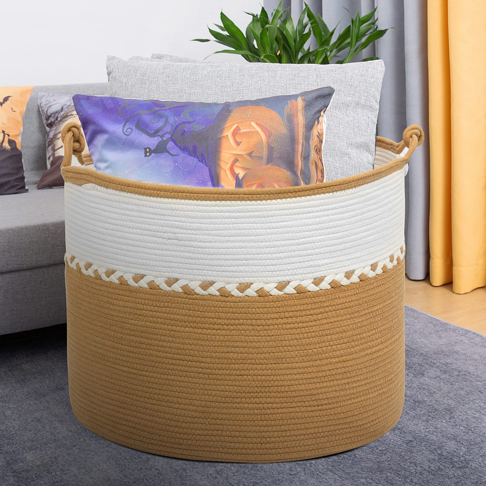 DUOLEO Extra Large Woven Rope Storage Basket - 24x24x18 Inch Blanket & Laundry Hamper with Handles, Toy Organizer for Bedroom, Nursery & Living Room | Durable Home Decor Storage Solution