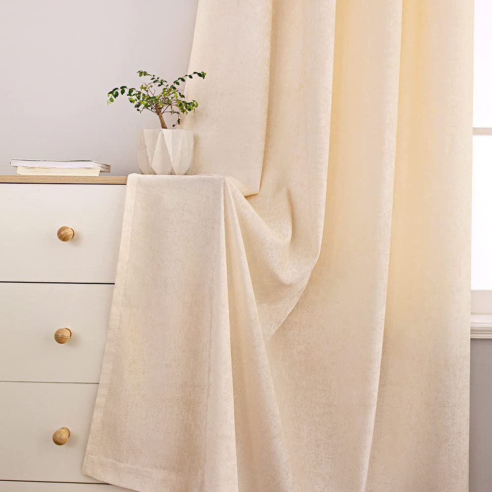 ELKCA Beige Double-Sided Chenille Window Curtains - Grommet Top Blackout Drapes for Living Room & Bedroom, 2 Panels (52x96 Inches) - Soft Thermal Insulated Curtains for Home Decor & Light Blocking