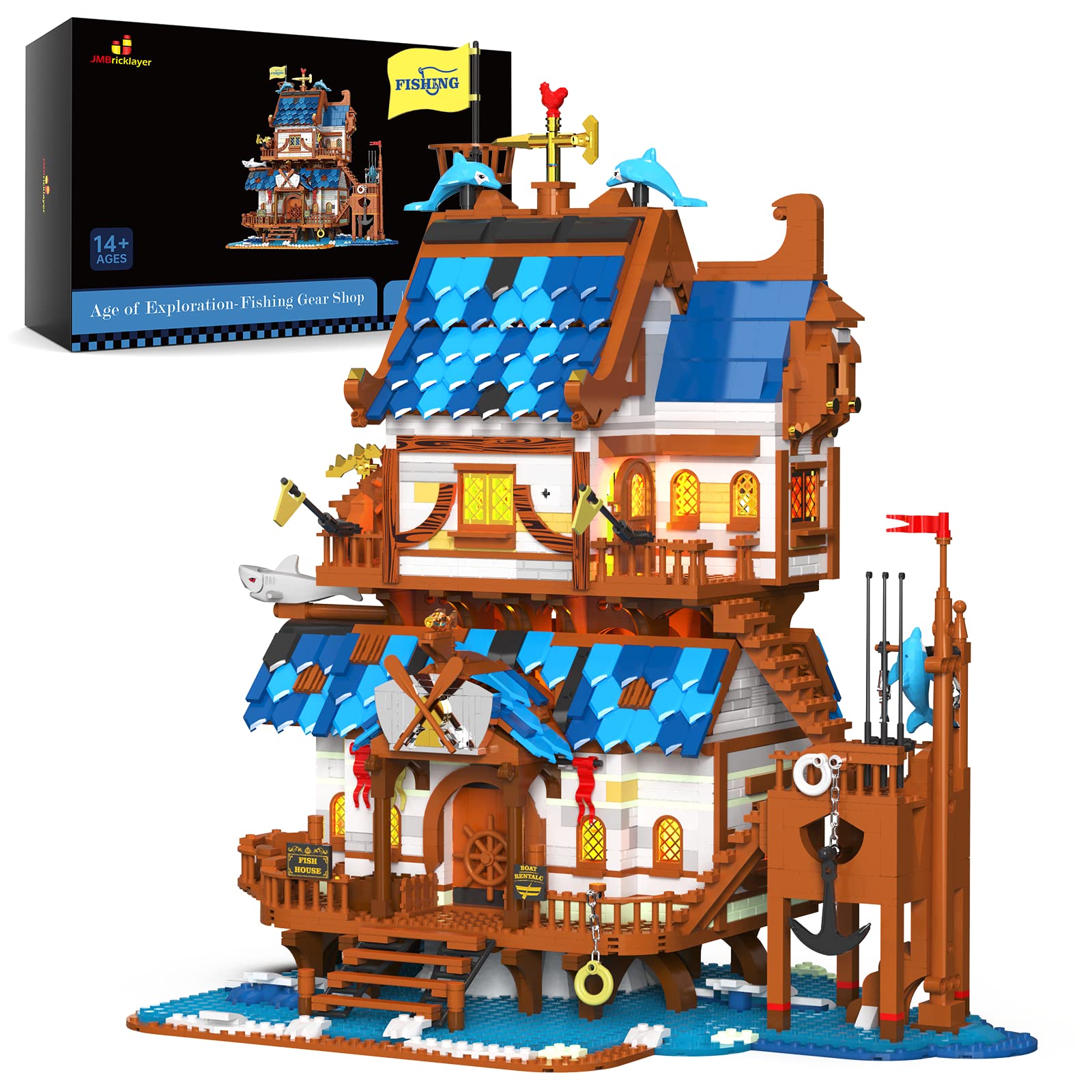 JMBricklayer Medieval Fishing Shop Building Set for Adults - LED Lighting Kit, Creative Castle House Model Toy | Collectible Display & Gift Idea for Boys & Girls (41107) | Perfect for Home Decor, Hobbyists & LEGO Enthusiasts