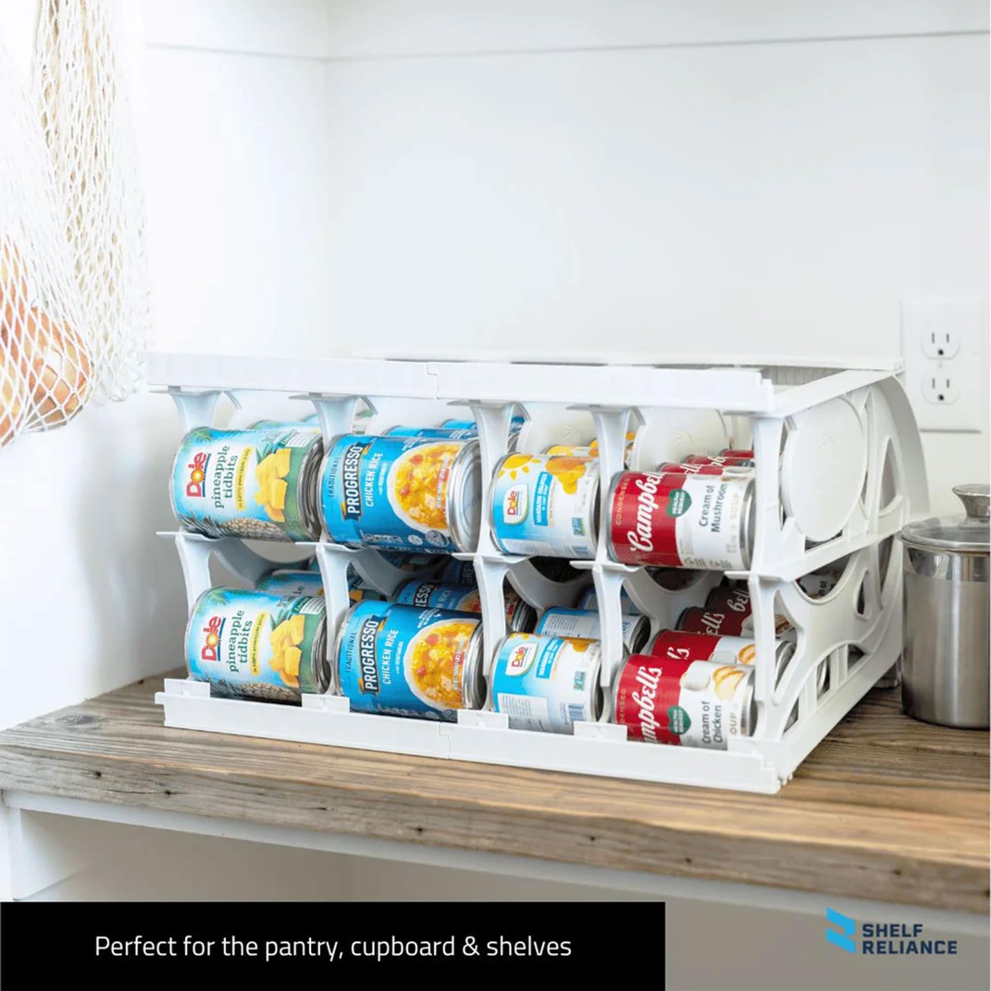 Stackable 2-Pack Can Organizer for Pantry Storage - Holds 60 Cans of Food or Soda - Perfect for Kitchen Organization & Emergency Food Storage