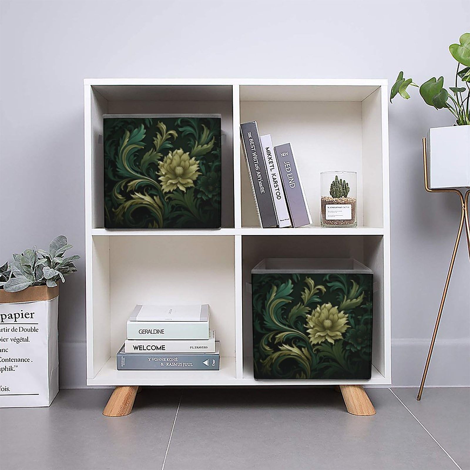 Foldable Storage Cubes with Handles - Dark Green & Green Fabric Closet Organizers for Shelves, Cabinets & Wardrobes | Perfect for Bedroom, Kids Room & Office Organization