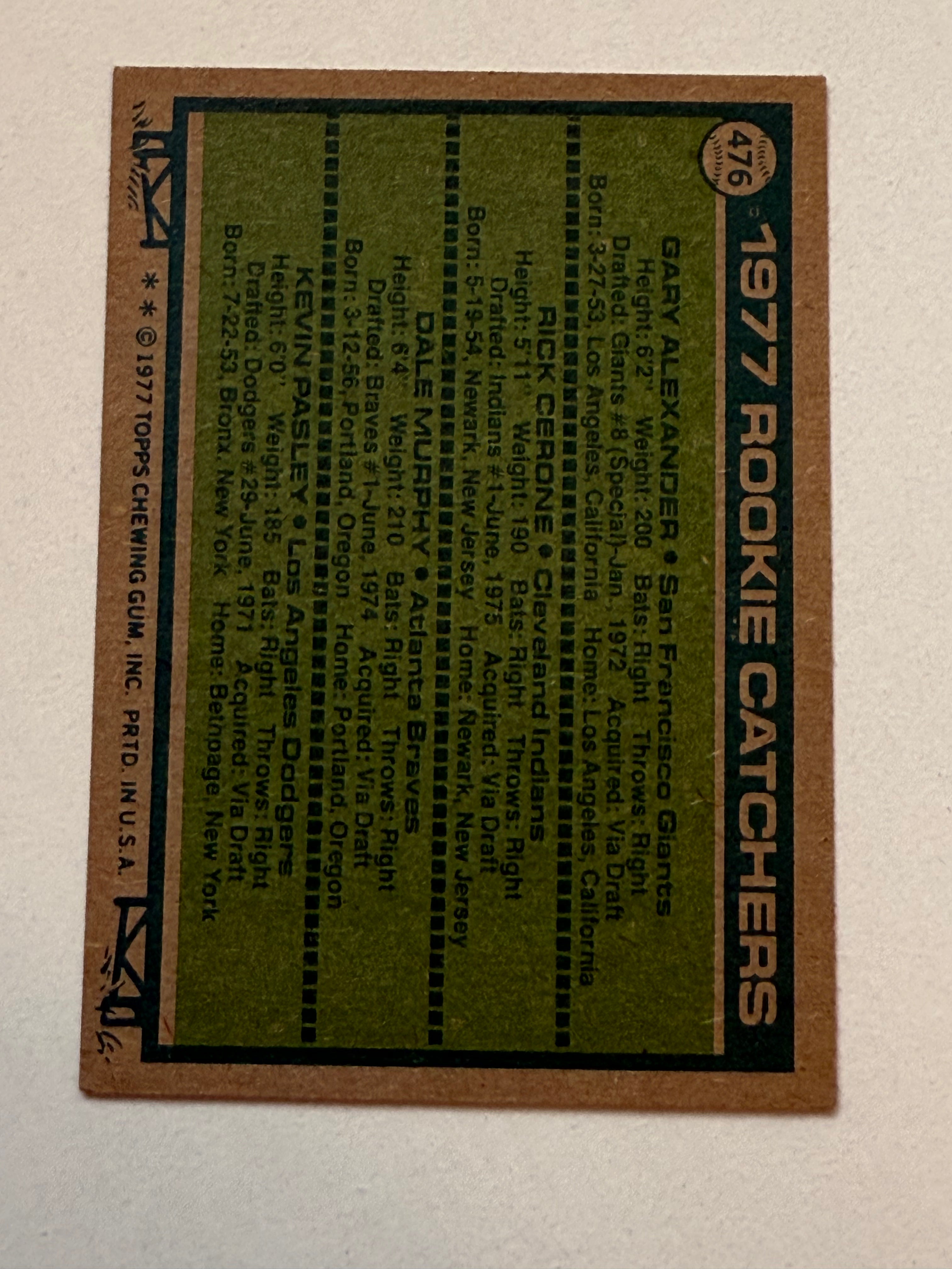 1977 Dale Murphy Topps Rookie Baseball Card - Collectible Vintage Sports Memorabilia for Fans & Investors - Perfect for Display, Gifts, and Trading