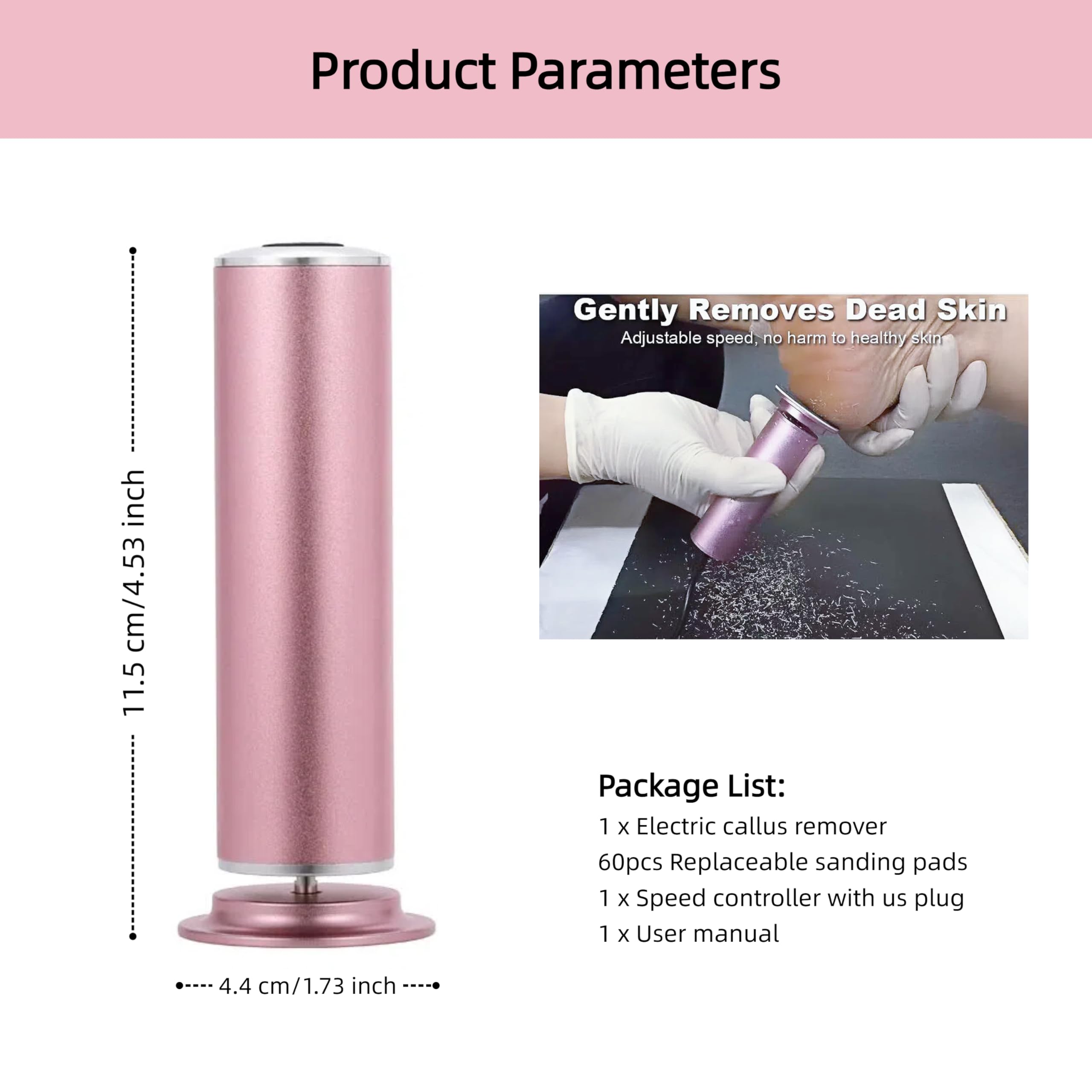 Professional Electric Foot Callus Remover with 60 Sandpaper Discs - Adjustable Speed Pedicure Tool for Dead Skin & Cracked Heels - Foot Sander & Exfoliator for Soft Smooth Feet - Perfect for Home Pedicure & Foot Care (Pink)