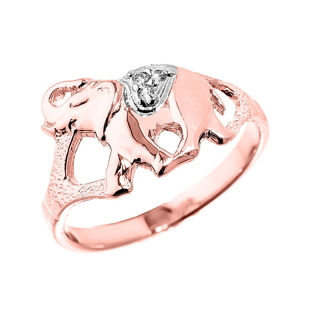 14K Rose Gold Diamond Elephant Ring for Women - Elegant Animal Jewelry Gift for Birthday, Anniversary & Special Occasions