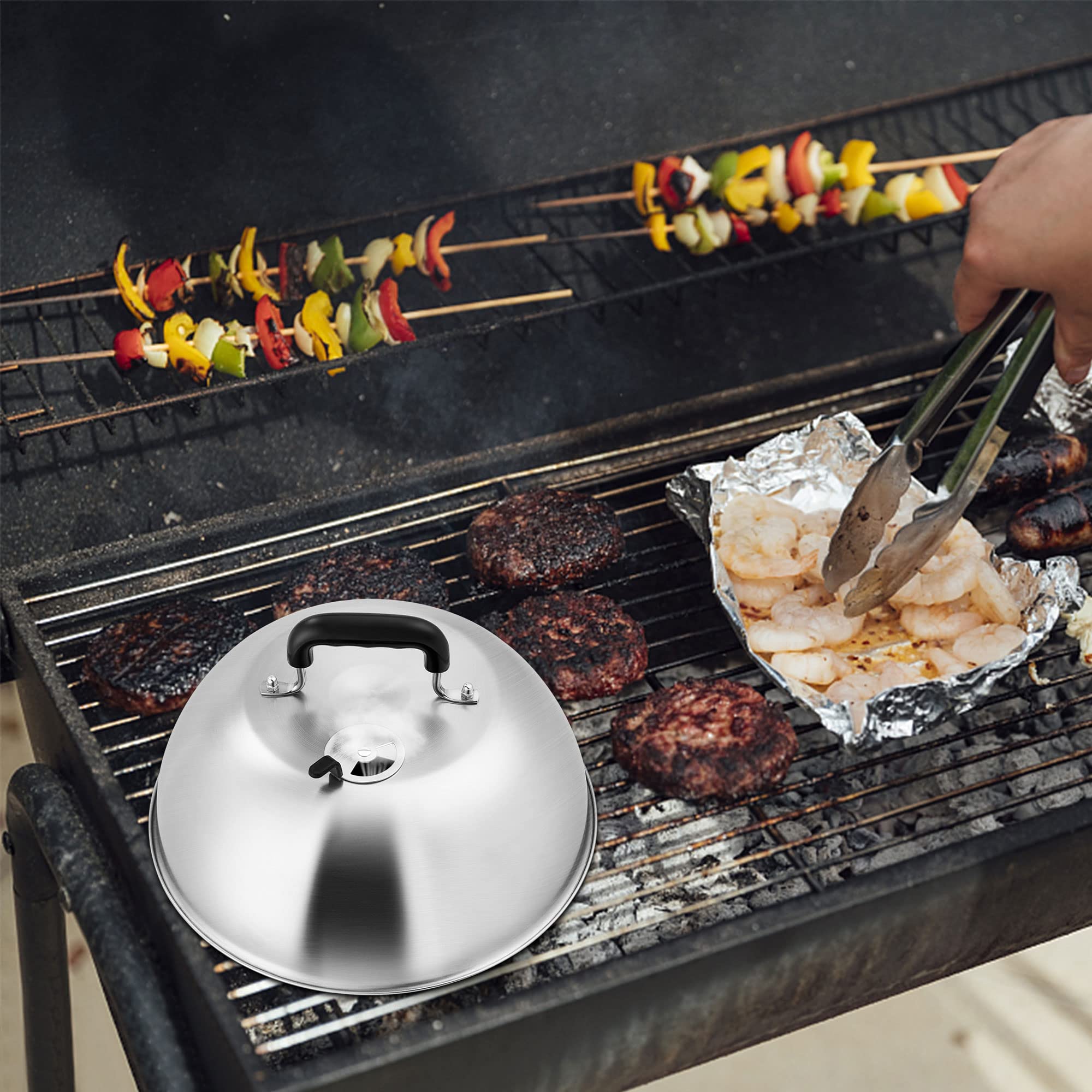 Leonyo 12-Inch Stainless Steel Cheese Melting Dome Set of 2 - Adjustable Vent Steaming & Basting Cover for Teppanyaki, Flat Top Griddles - Perfect for Restaurants, Food Trucks & Home Cooking