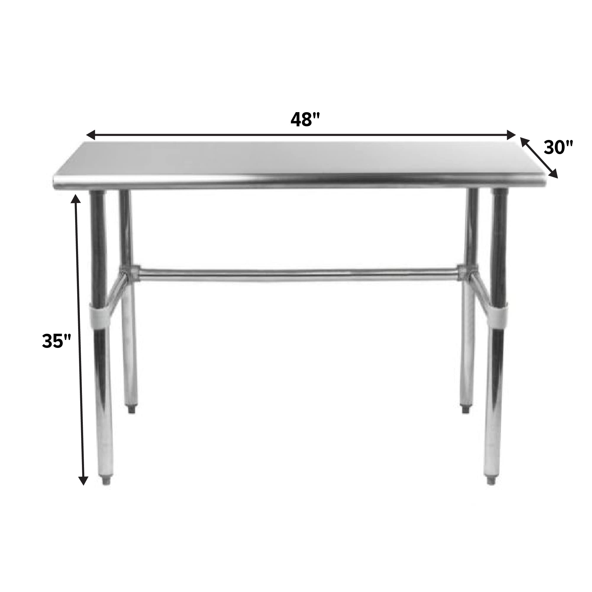 Stainless Steel Work Table with Galvanized Open Base - Heavy Duty Commercial Kitchen Prep Table, Restaurant Workstation, Butcher Block, Food Prep Surface for Home & Professional Use