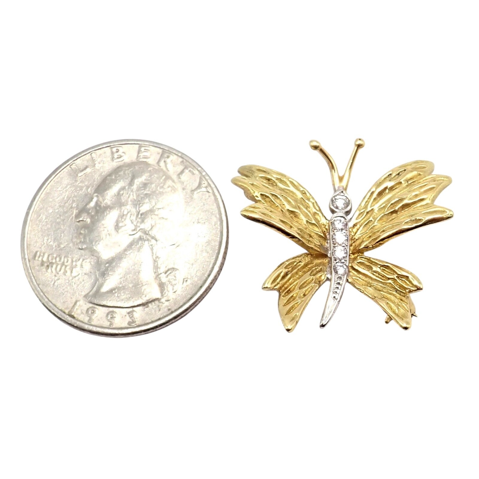 Authentic Tiffany & Co 18k Yellow Gold Platinum Butterfly Diamond Pin Brooch - Elegant Jewelry Gift for Women, Perfect for Weddings, Anniversaries & Special Occasions