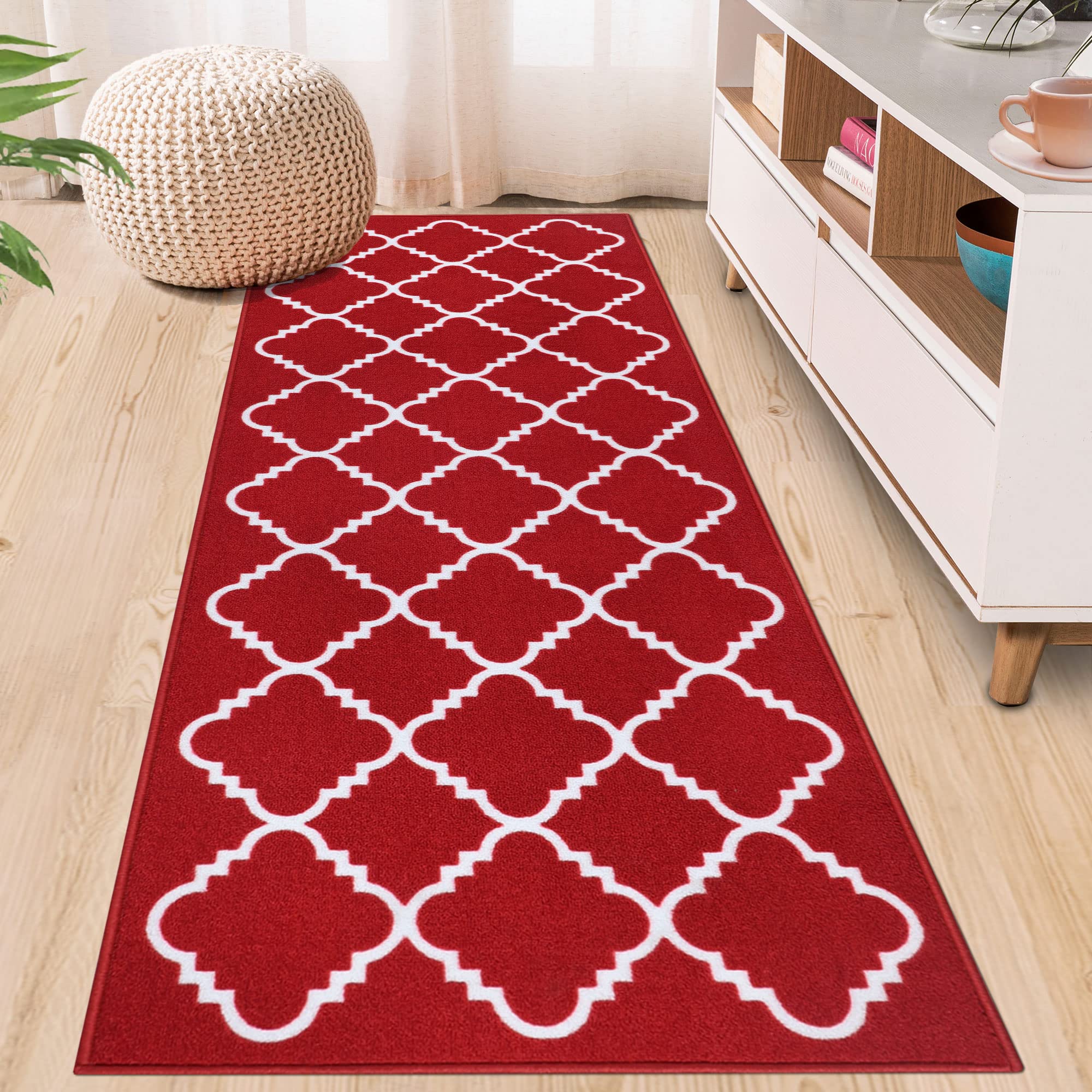 Non-Slip Washable Red Nylon Runner Rug 2.13'x6' with Rubber Backing - Low Pile Kitchen Carpet for Hallway, Entryway & Laundry Room | Durable Floor Mat for High Traffic Areas