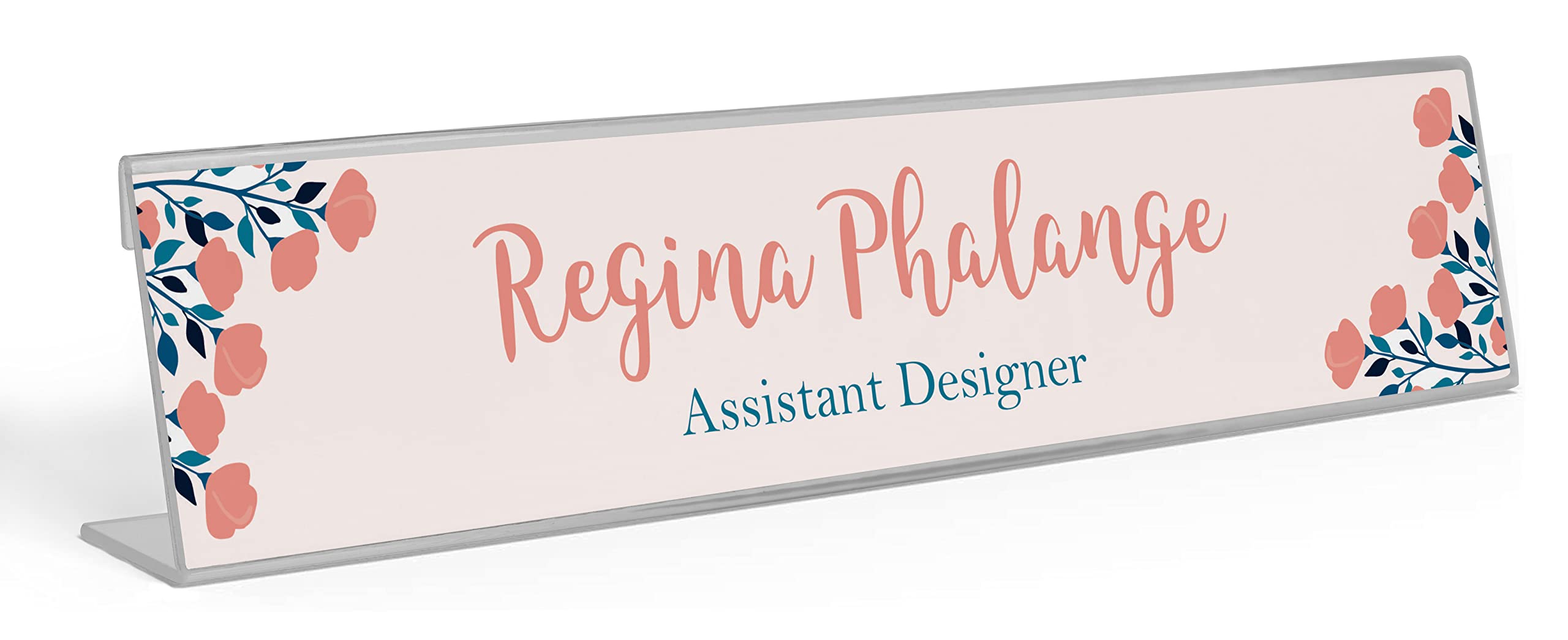 Custom Acrylic Desk Name Plate - Hand-Painted Floral Design (2x8 Inches) | Personalized Office Name Sign for Workstation, Reception & Home Office Decor
