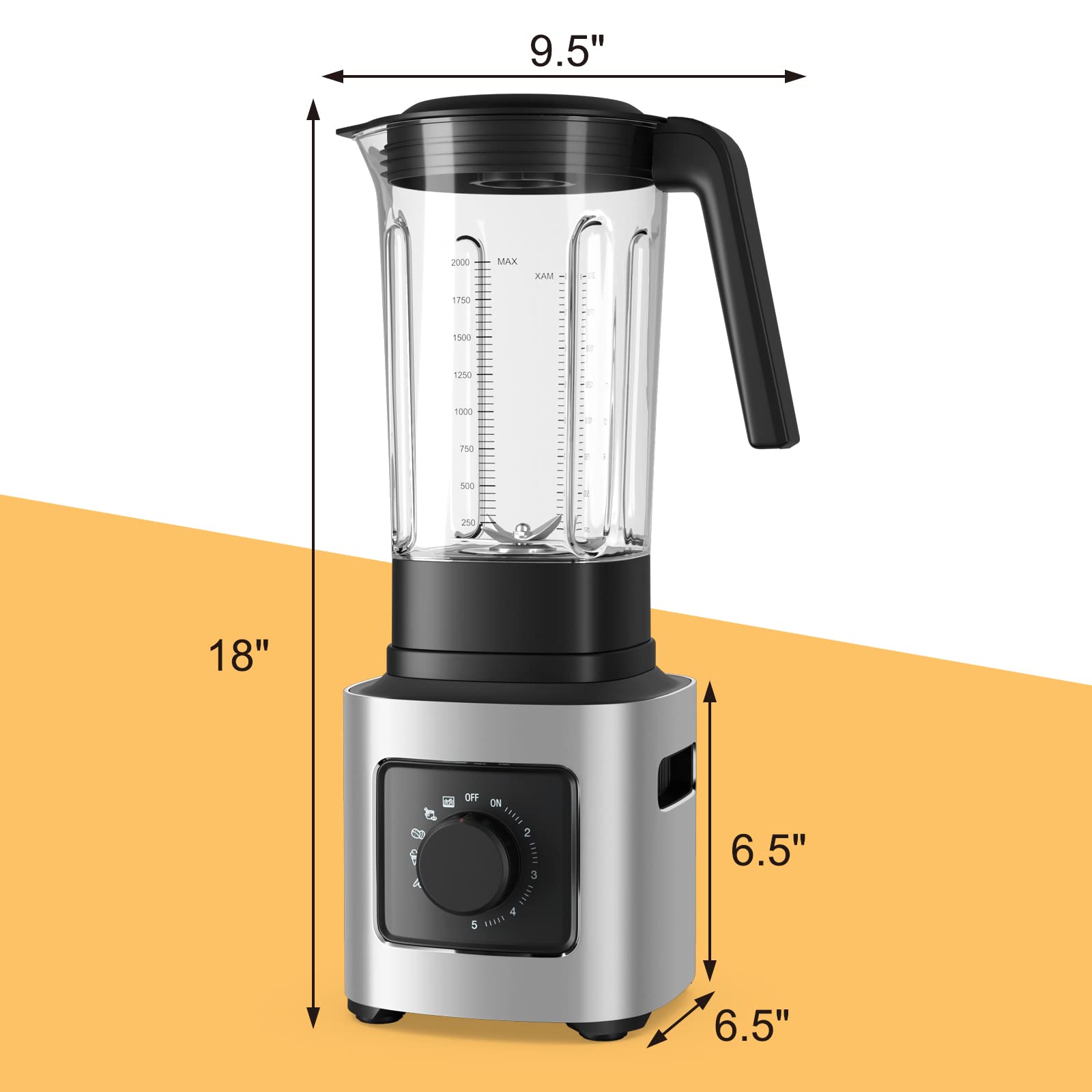PETSITE Professional 68 oz Countertop Blender - 1500W High-Power Kitchen Blender with 6 Stainless Steel Blades, 5-Speed Control & 5 Preset Functions - Perfect for Smoothies, Protein Shakes, Baby Food & Meal Prep - Ideal for Home, Restaurant & Commercial Use