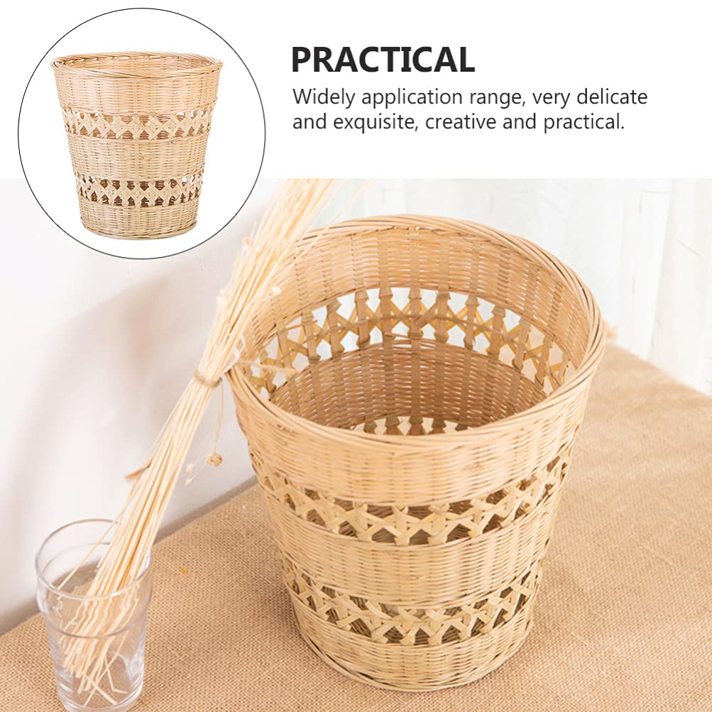 Handmade Bamboo Trash Can - Eco-Friendly Woven Waste Basket for Home & Office - Rustic Style Natural Paper Rubbish Container - Perfect for Living Room, Bedroom, Bathroom & Kitchen Organization