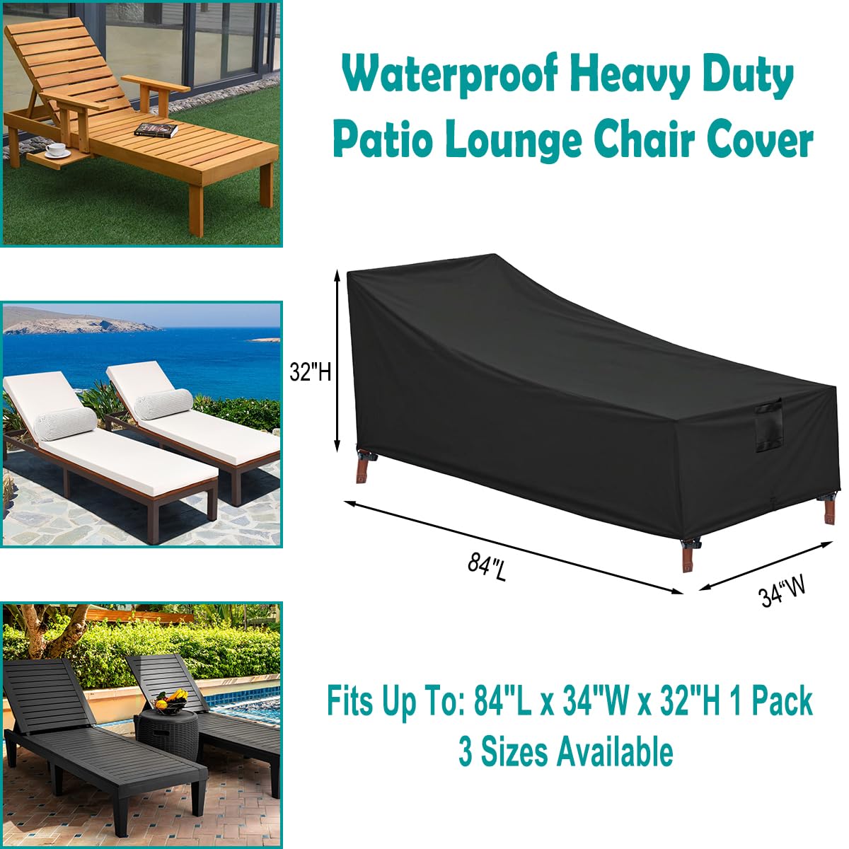 Waterproof Heavy Duty Chaise Lounge Cover - All Weather Outdoor Patio Furniture Protector (84