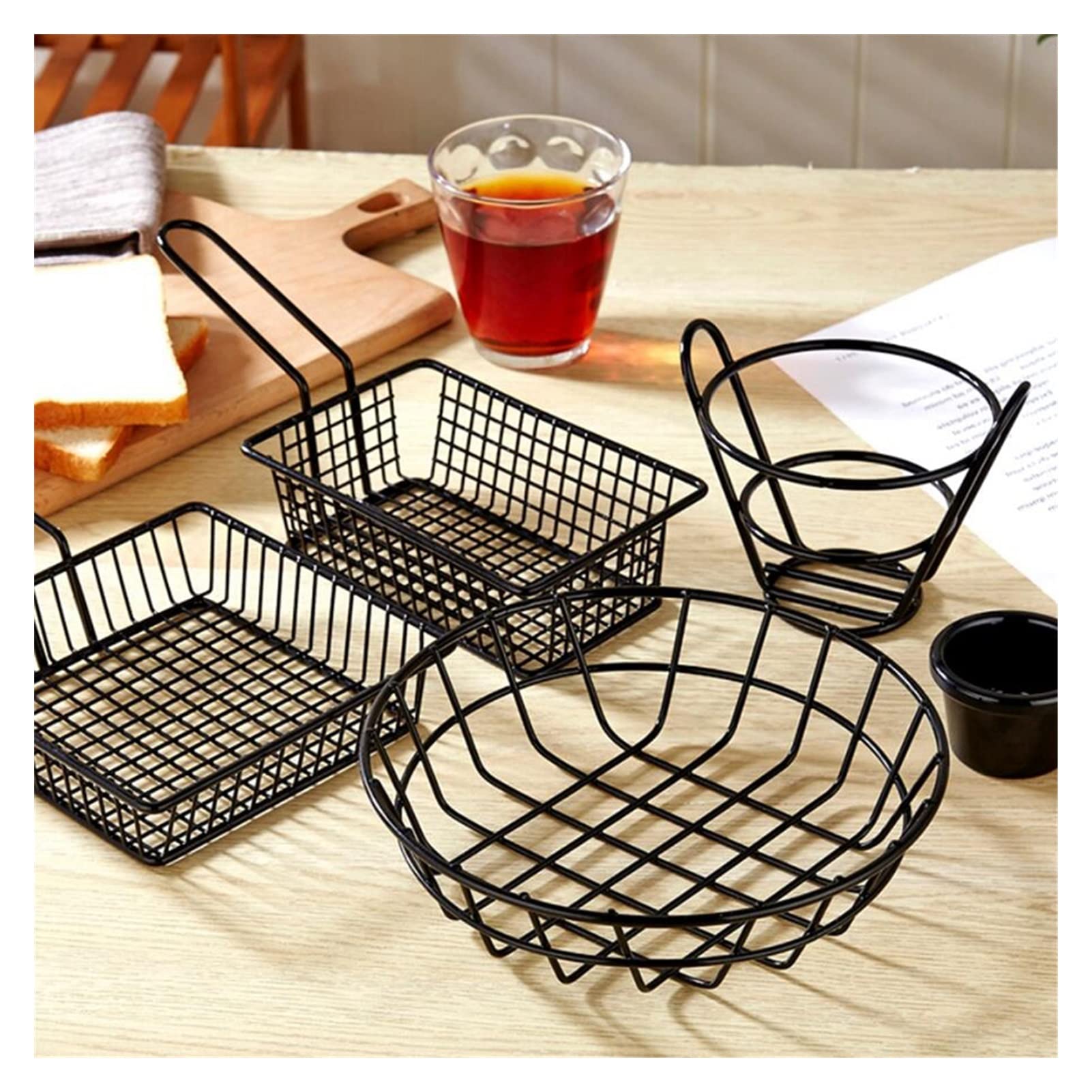 Stainless Steel French Fry Basket - TOMYEUS Potato Chips Fryer Mesh Strainer for Cooking, Snacks & Kitchen Tools (Color: Black) - Perfect for Restaurants, Food Trucks & Home Kitchens