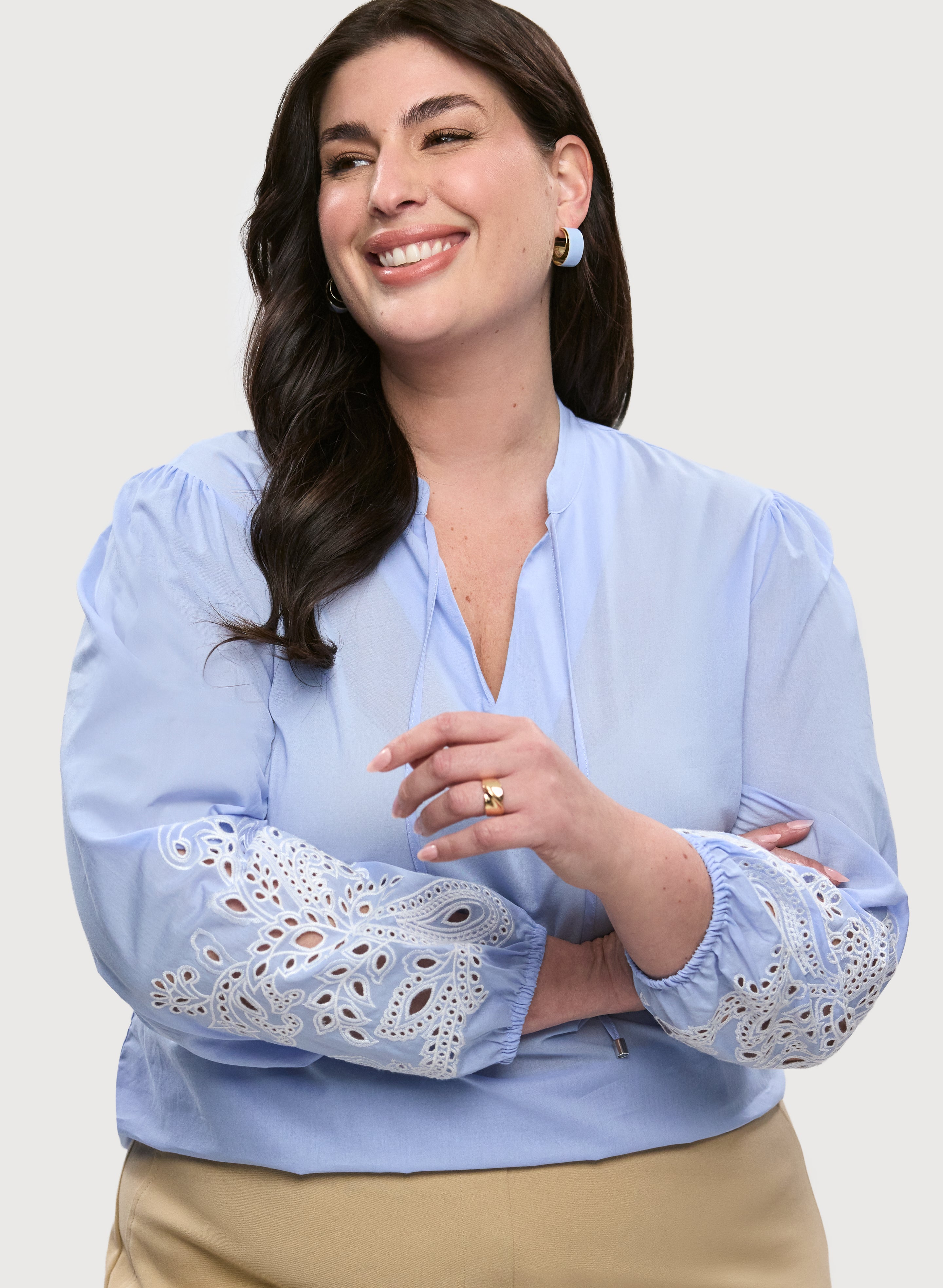 Embroidered Bouffant Sleeve Blouse for Women - Elegant Puff Sleeve Top for Office, Party & Date Night | Floral Embroidered Blouse for Spring & Summer Fashion