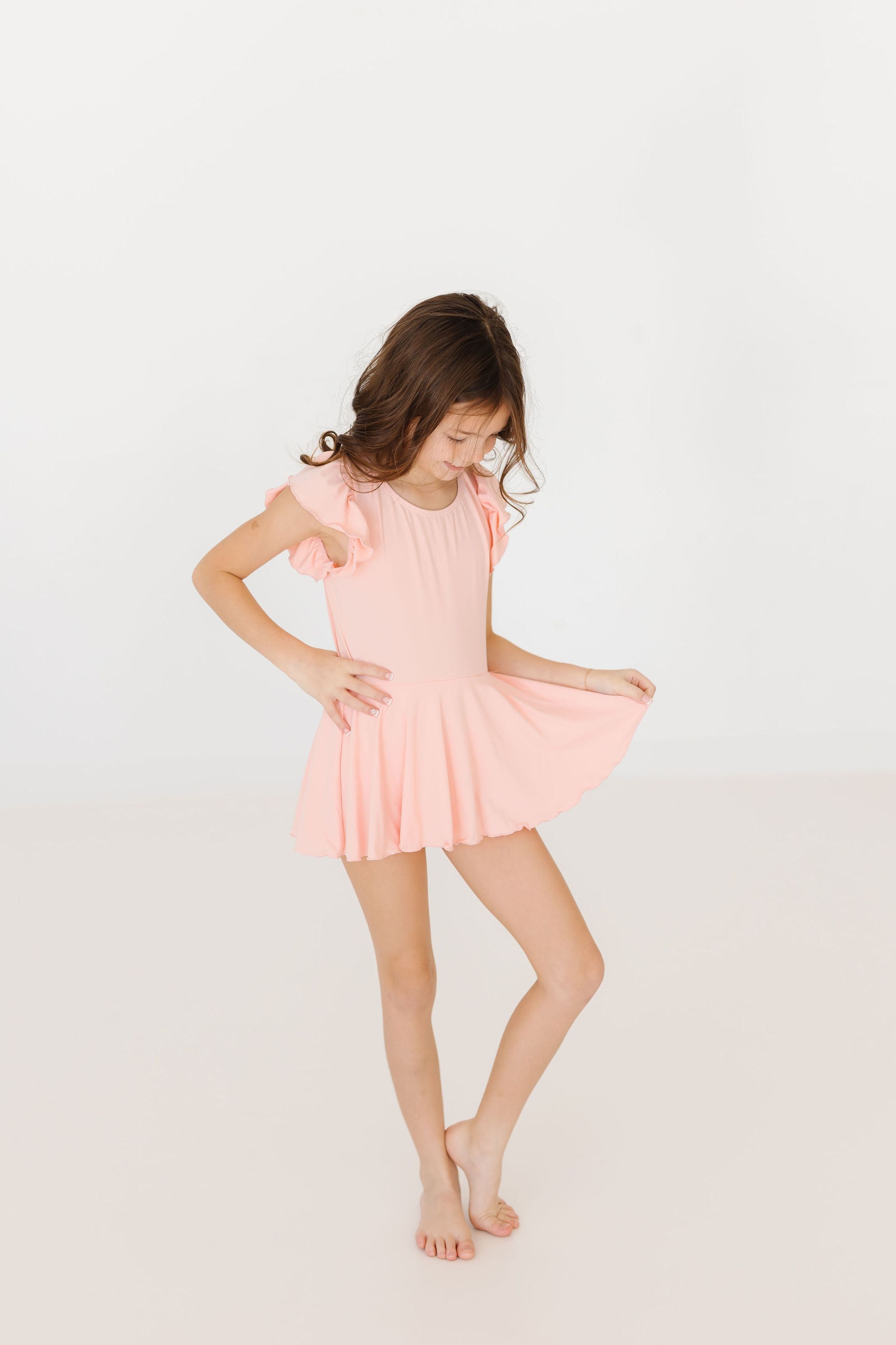 Peach Short Sleeve Twirl Leotard for Girls - Ballet Dance Gymnastics Performance Costume - Perfect for Recitals, Competitions & Practice
