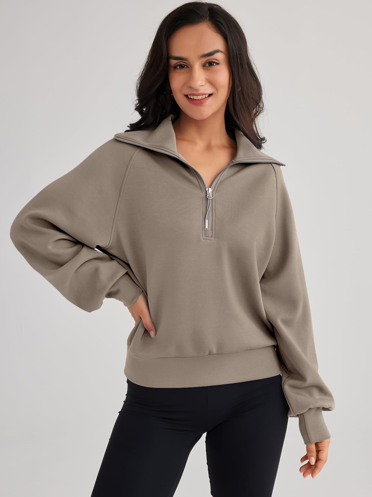 Trendy Queen Women's Oversized Half Zip Pullover Sweatshirt - Long Sleeve Quarter Zip Hoodie for Teen Girls | Y2K Fashion | Cozy Fall Outfit for School, Casual Wear & Street Style