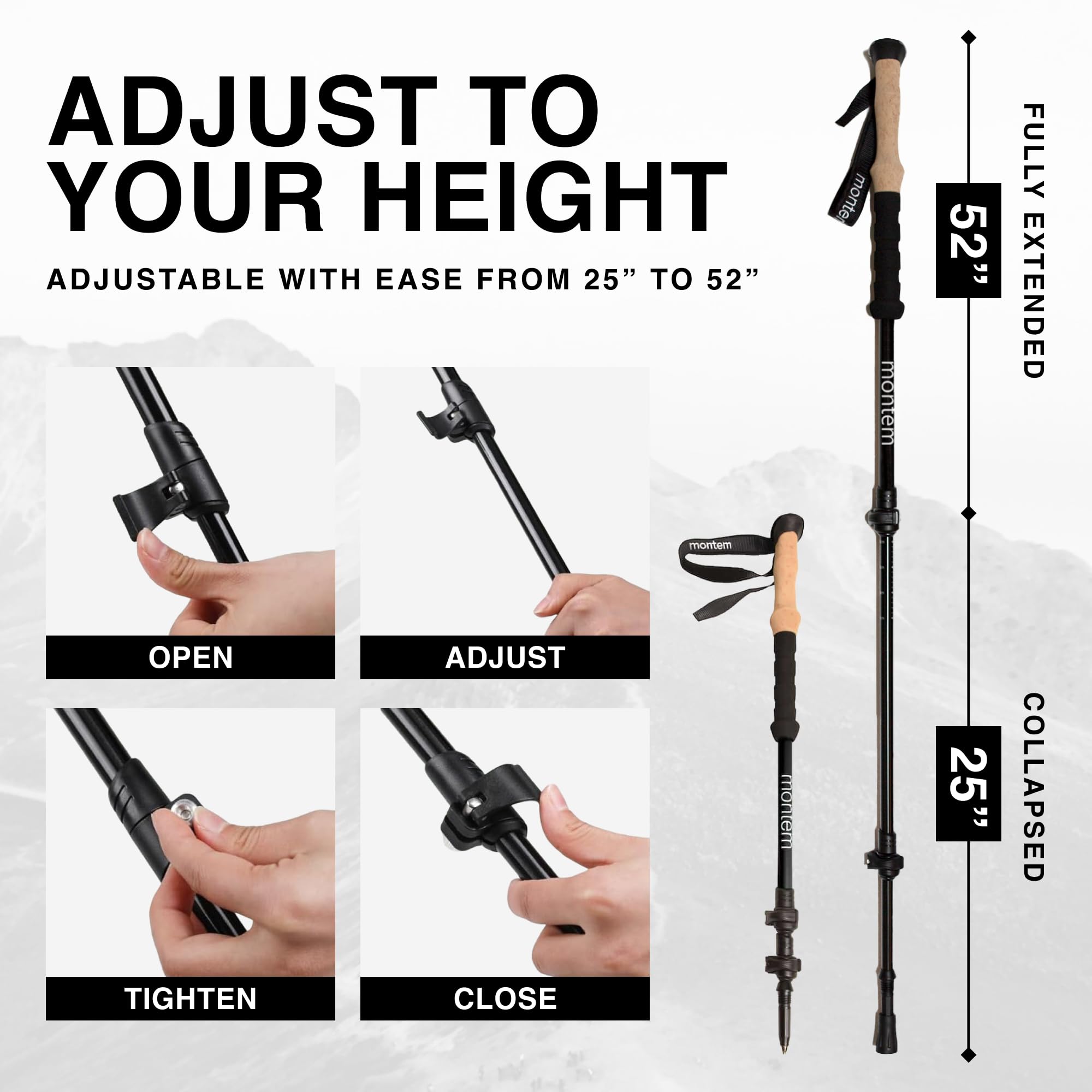Montem 3K Carbon Fiber Trekking Poles - Ultralight Hiking Sticks with Shock Absorption & Quick Lock System - Weather Resistant Walking Sticks for Hiking, Backpacking & Outdoor Adventures (Pair)