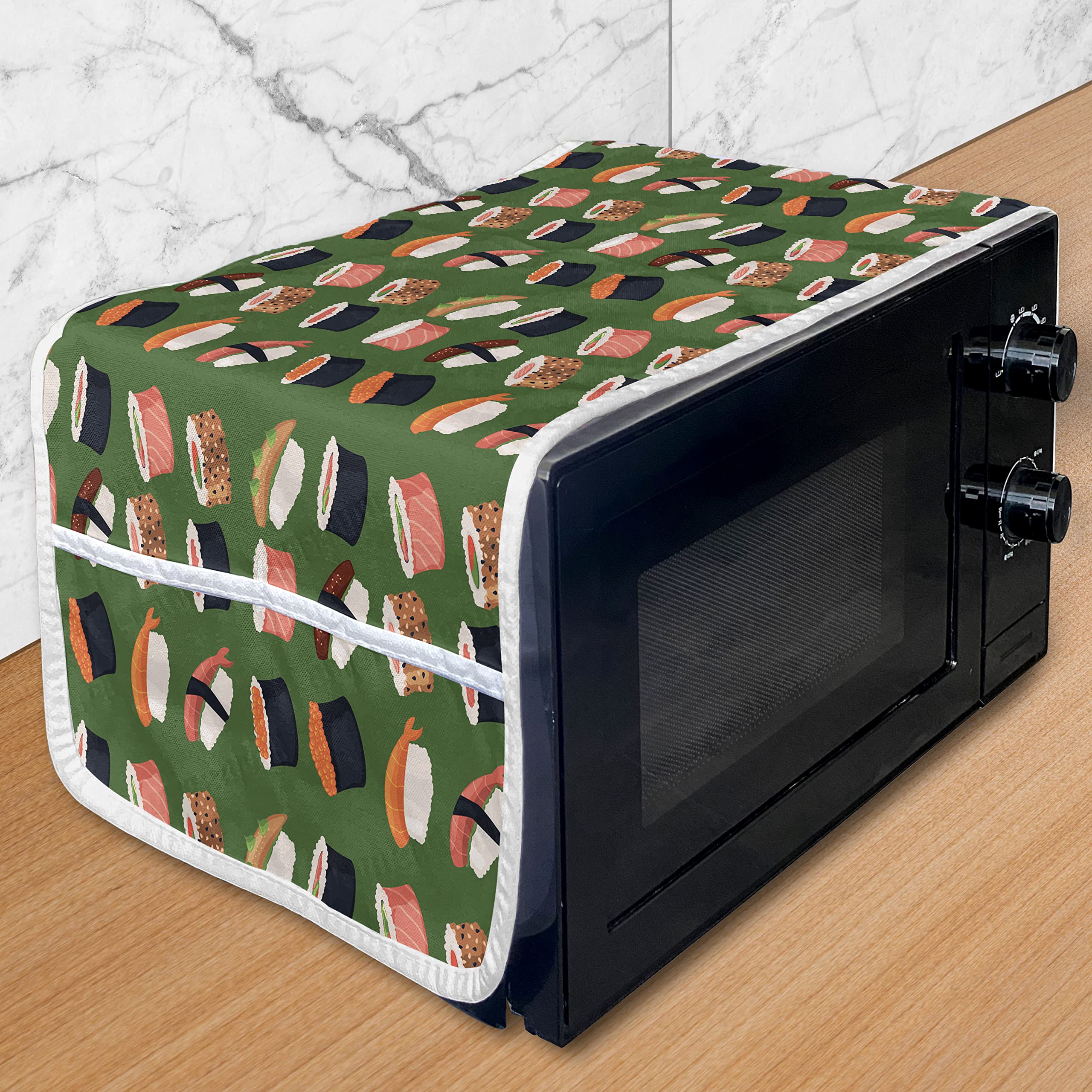 Ambesonne Sushi Microwave Cover - Waterproof Kitchen Organizer with Pockets, 36