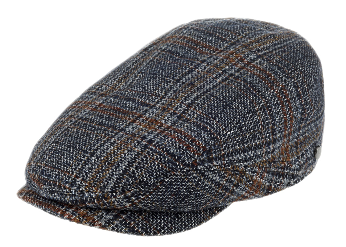 Lierys Wool Linen Silk Glen Check Drivers Style Flat Cap - Grey | Classic Vintage Hat for Men, Casual & Formal Wear, Outdoor Activities