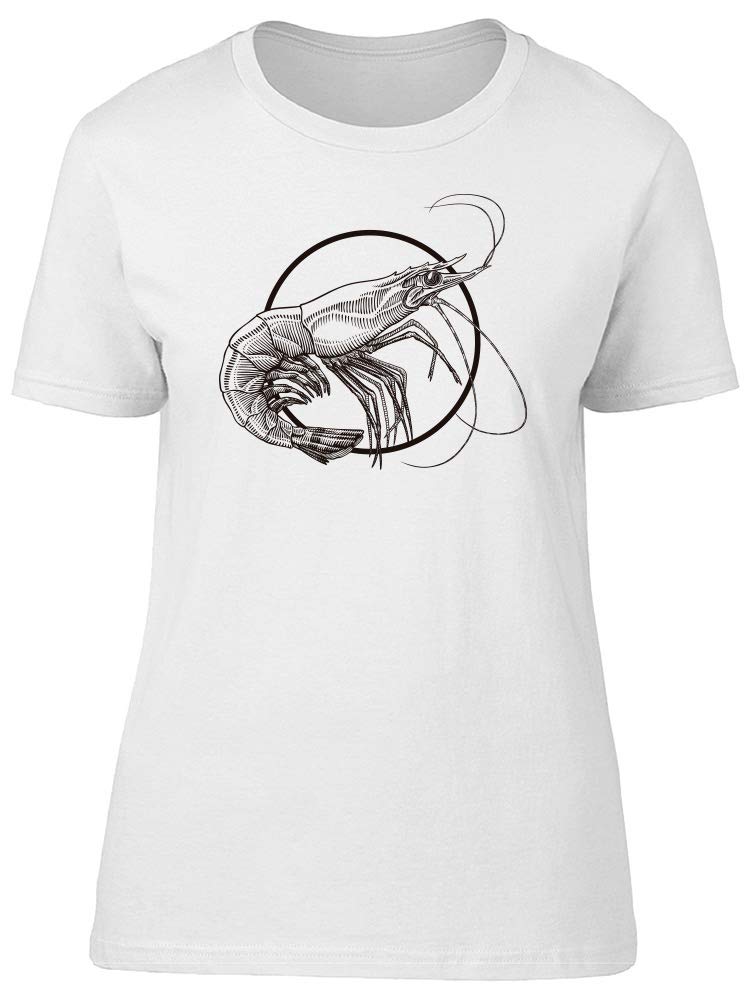 Vintage Shrimp Sketch Graphic T-Shirt for Women - Casual Cotton Tee for Beach Outings, Summer Vacations & Retro Fashion Lovers