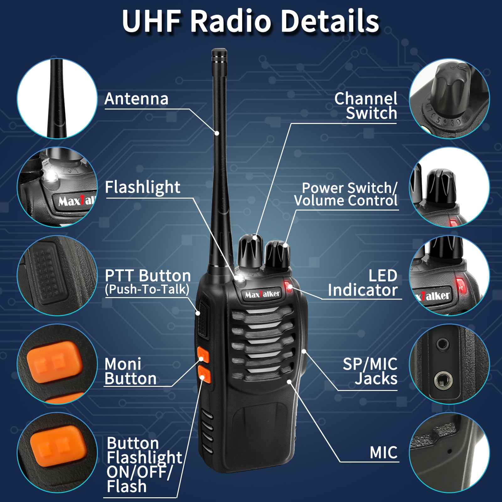 MT-8S Long Range Walkie Talkies for Adults - Rechargeable 2-Way Radios with VOX, Flashlight & 1500mAh Li-ion Battery (2 Pack) - Perfect for Hiking, Camping, Construction Sites and Outdoor Adventures
