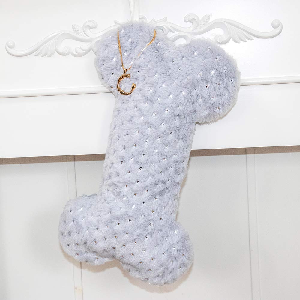 Personalized Pet Dog Christmas Stocking - Durable Holiday Stocking for Dogs, Custom Pet Gift & Family Decor - Grey (Perfect for Christmas Tree Decorations & Fireplace Mantel Displays)