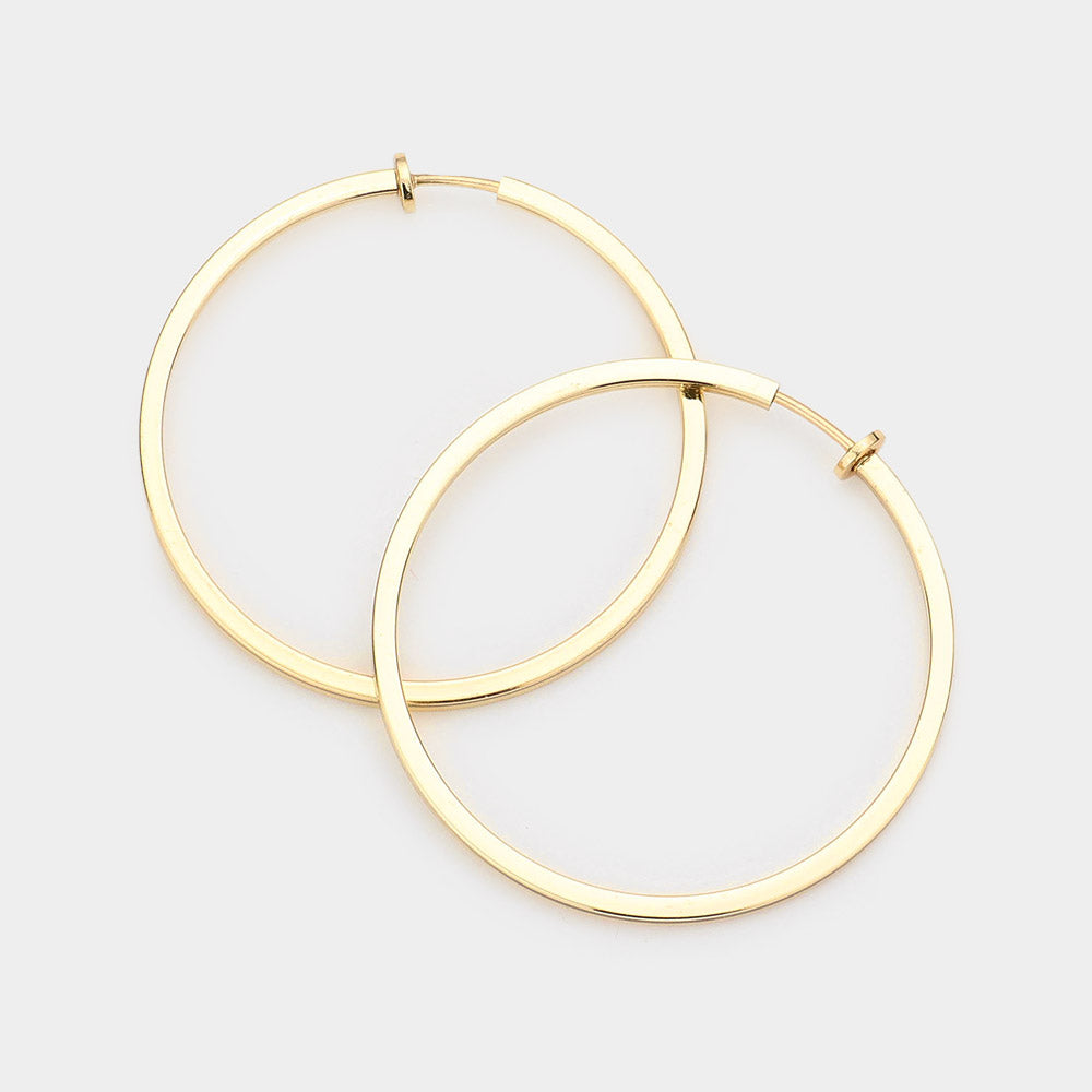 Gold Metal Hoop Clip On Earrings - 1.75 Inch Non-Piercing Ear Cuffs for Women & Teens - Perfect for Parties, Weddings & Everyday Wear