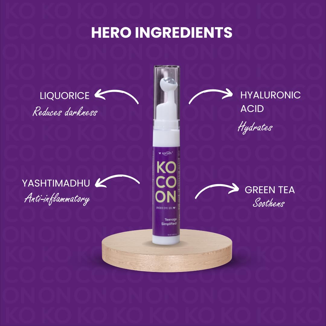 Kocoon Cooling Under Eye Gel for Teens - Hydrating & Soothing Dark Circles, Puffiness Relief - Perfect for School, Sleepovers & Daily Skincare Routine