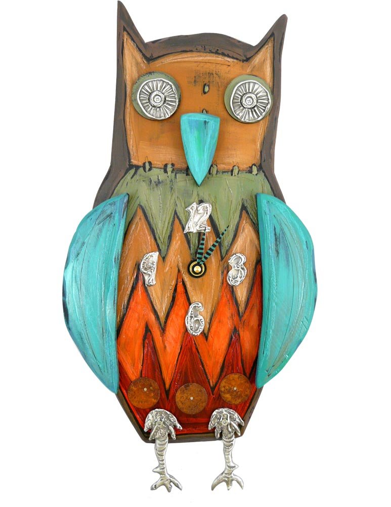 Handcrafted Folksy Owl Wall Clock - 17