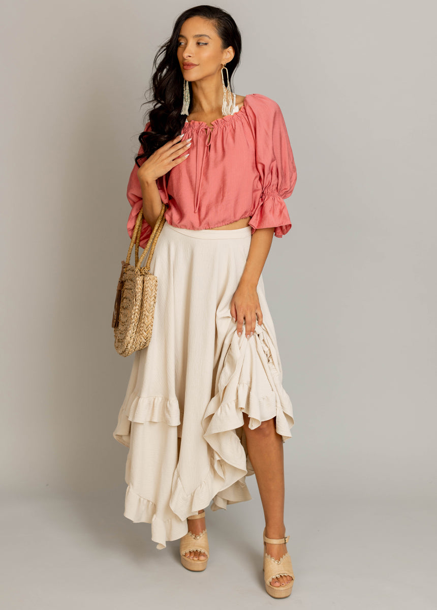 Kerra Top in Coral - Women's Floral Print Blouse for Casual & Office Wear | Summer Fashion