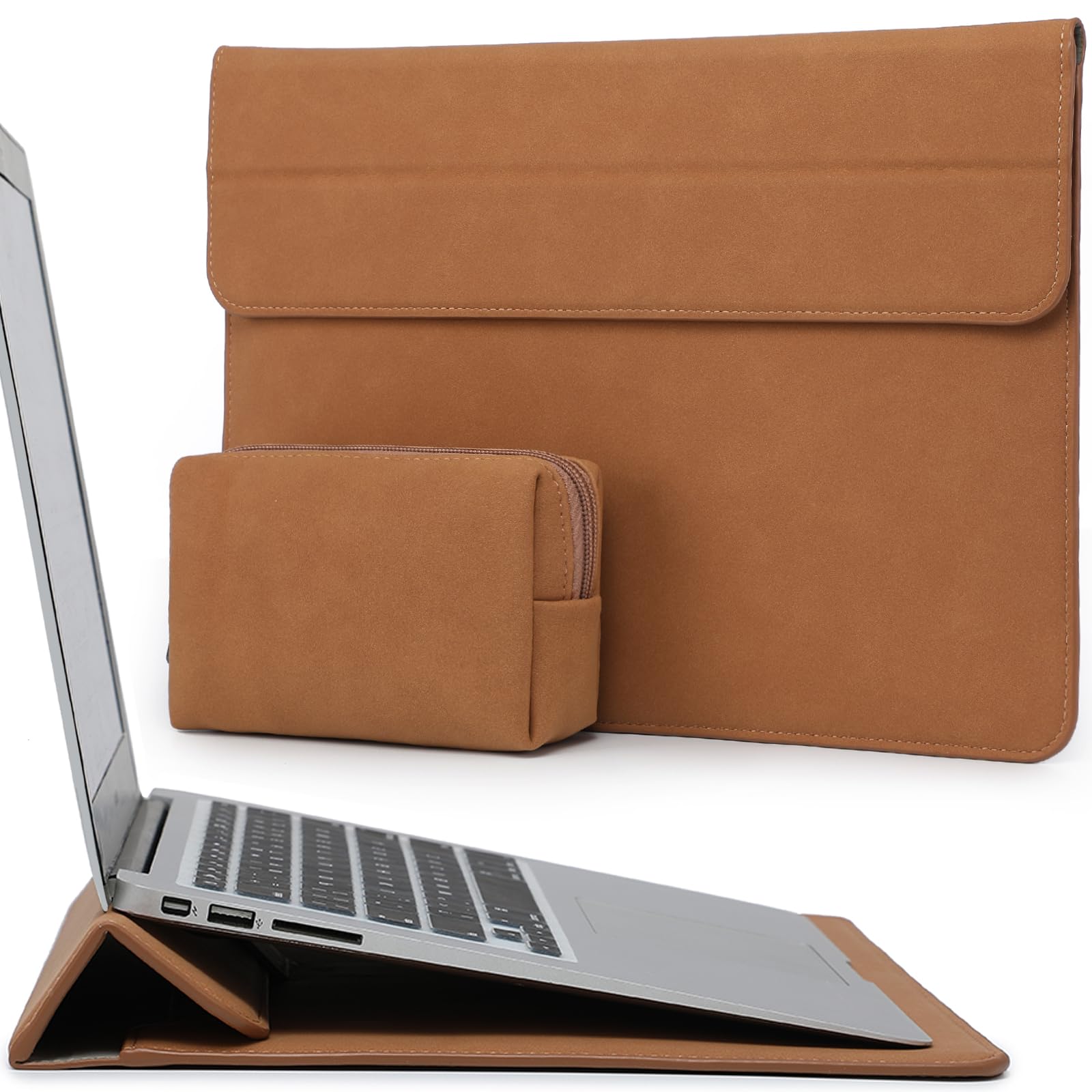 Premium 15-16 Inch Laptop Sleeve with Stand - Compatible with MacBook Pro 16 M4/M3/M2/M1 (2024-2019), Dell XPS 15, MacBook Pro 15 (2015-2012), Samsung Galaxy Book Flex/Pro 15 - Durable Brown Protective Case for Work, Travel & School