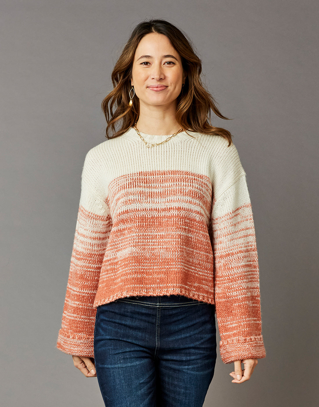 Estes Ombre Sweater Women's Pullover - Red Clay Fade Color Block Long Sleeve Knit Top for Fall & Winter | Cozy Casual Wear for Office, Dates & Weekend Outings