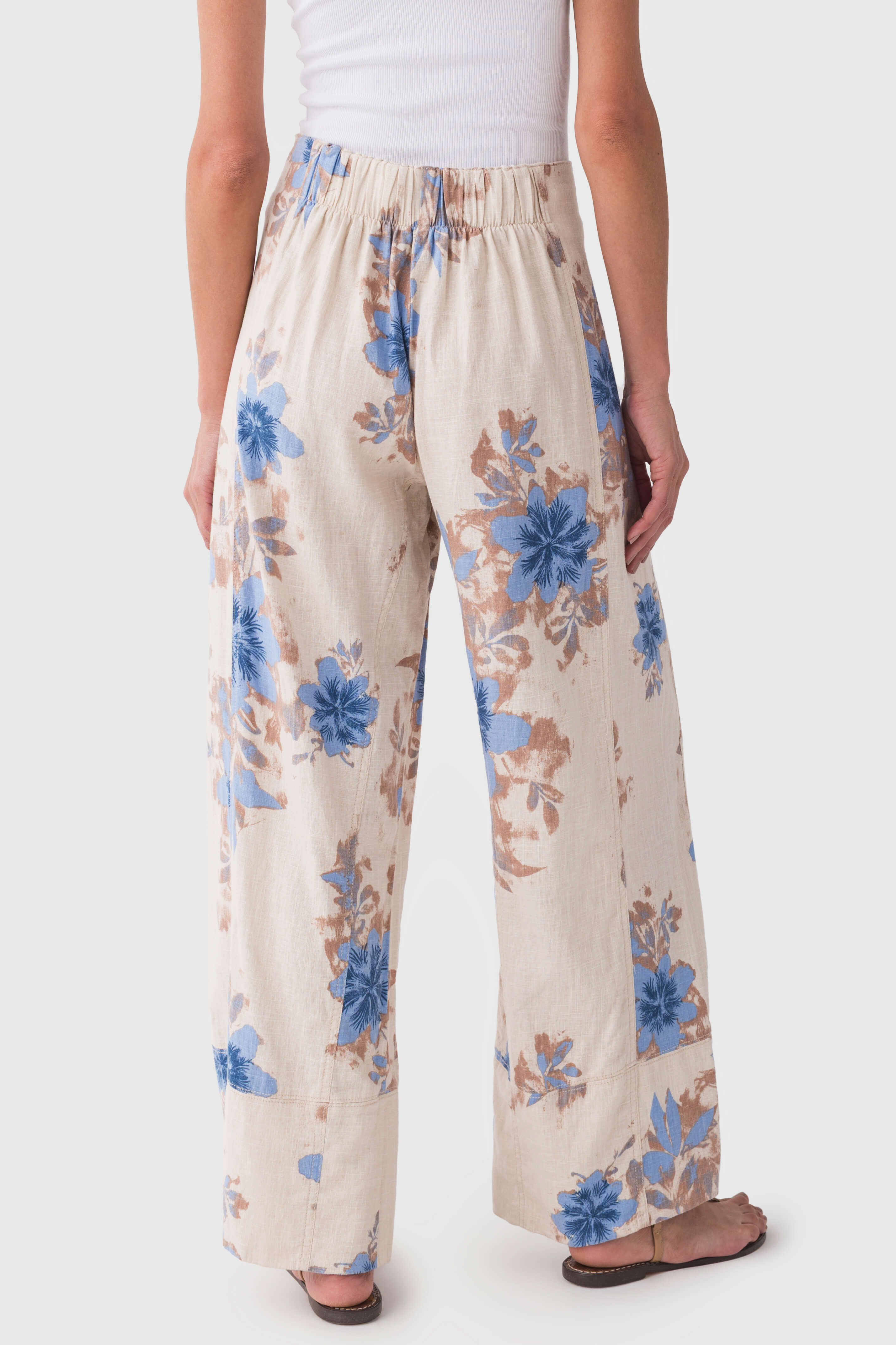 Free Women's Days End Printed Linen Pull-On Pants - Comfortable Elastic Waist Casual Trousers for Summer, Beach & Boho Style Outfits