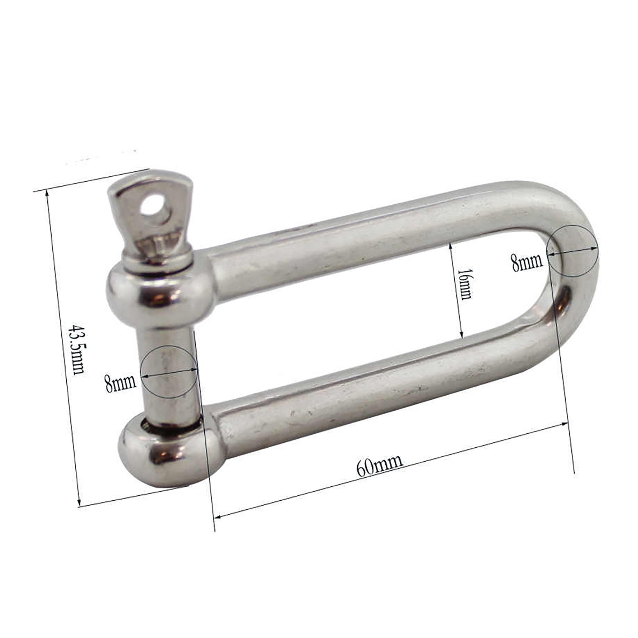 Stainless Steel M8 Elongated Shackle - Heavy Duty Durable Hardware for Marine, Rigging, and Outdoor Applications